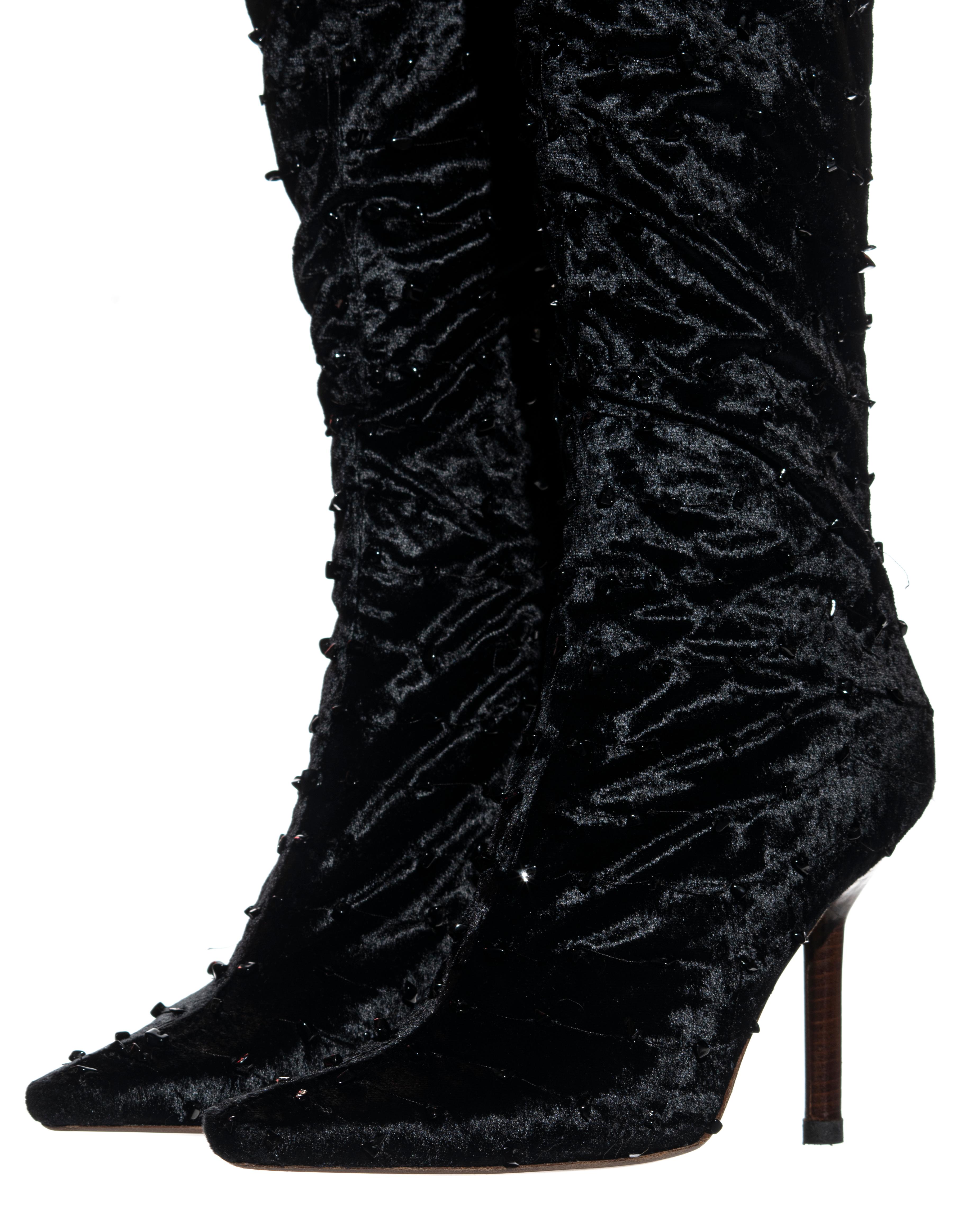 Gucci by Tom Ford black velvet beaded over knee evening boots, fw 1999 2