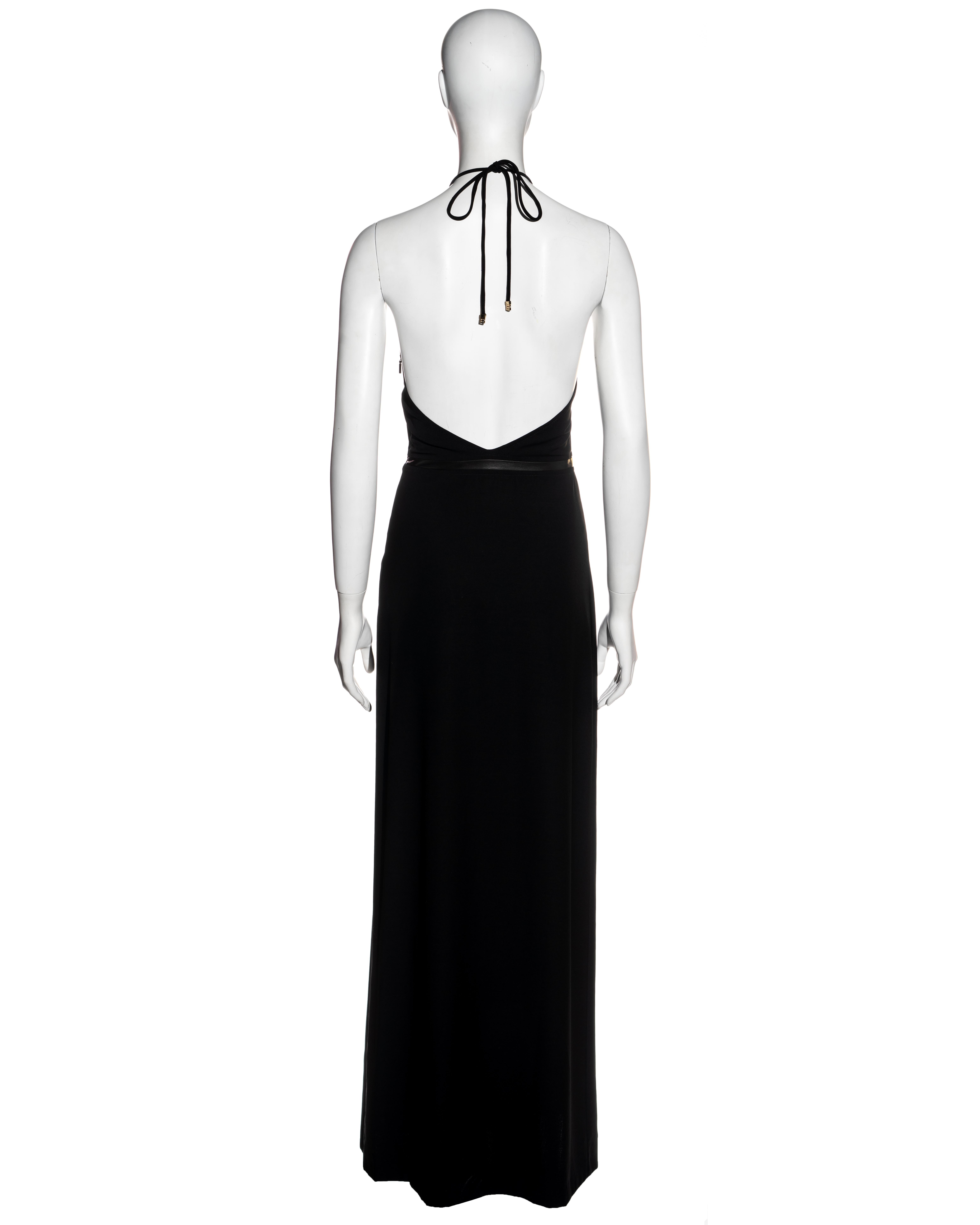 Gucci by Tom Ford black wool and leather halter neck evening dress, fw 2000 In New Condition In London, GB