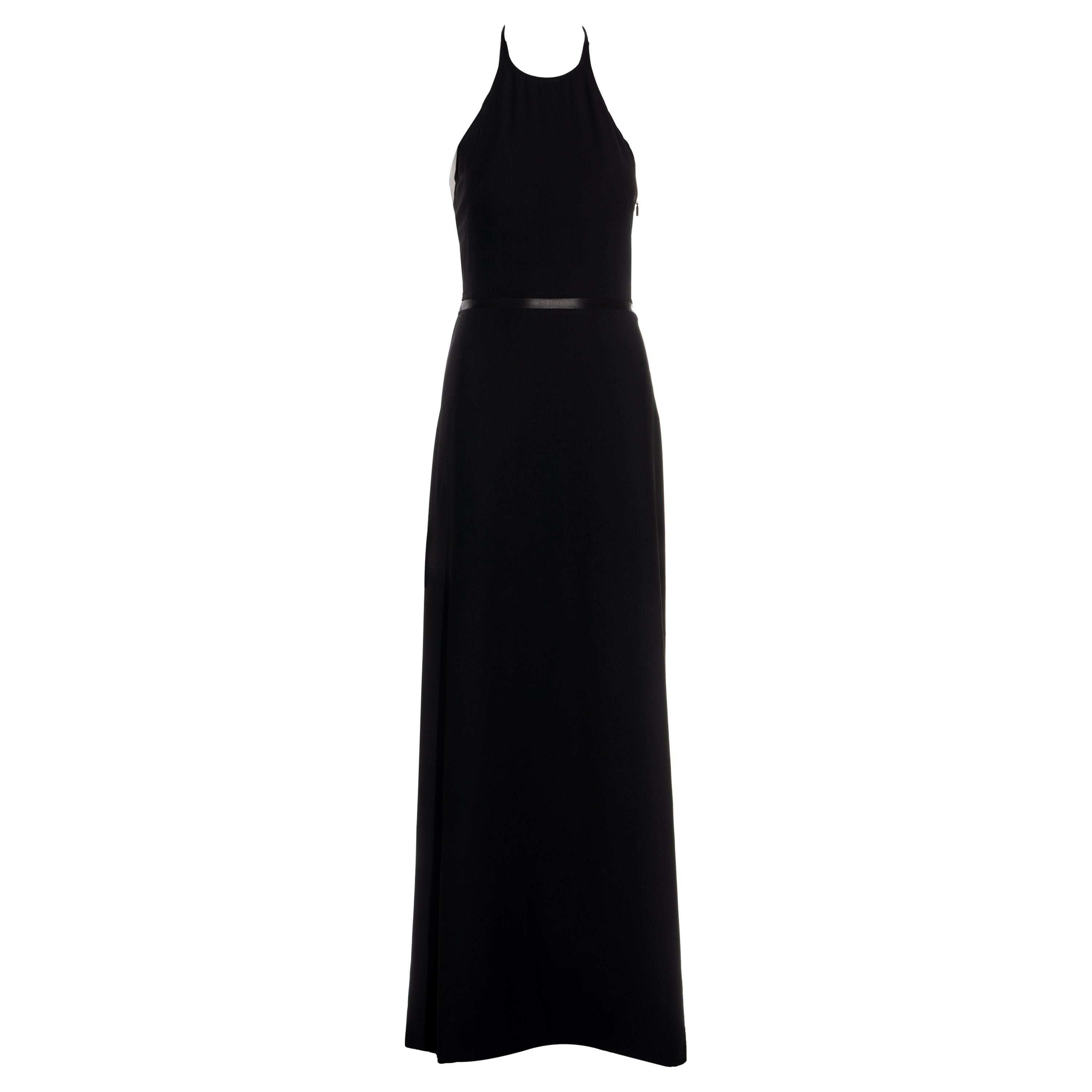 Gucci by Tom Ford black wool and leather halter neck evening dress, fw 2000