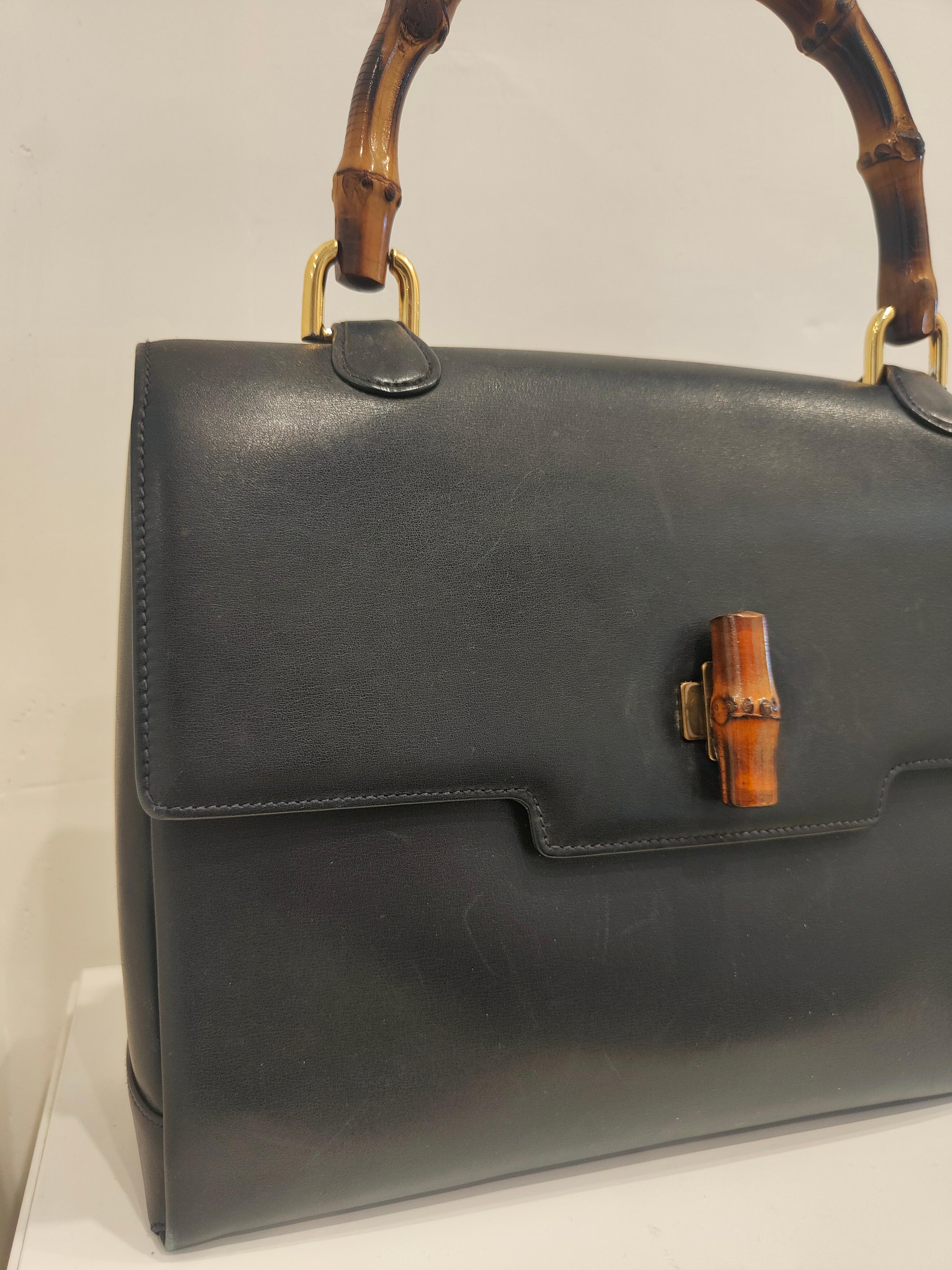 Gucci by Tom Ford blu navy leather bamboo bag 2