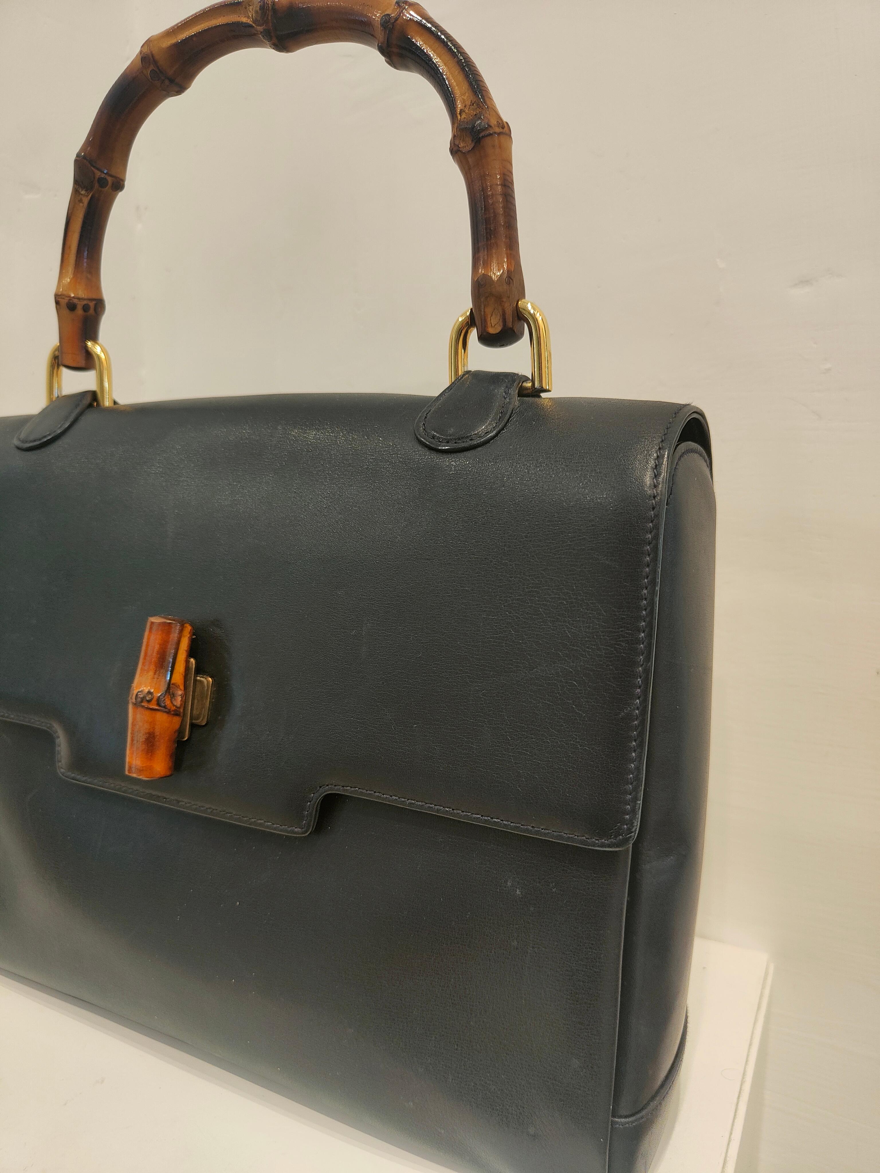 Gucci by Tom Ford blu navy leather bamboo bag 3
