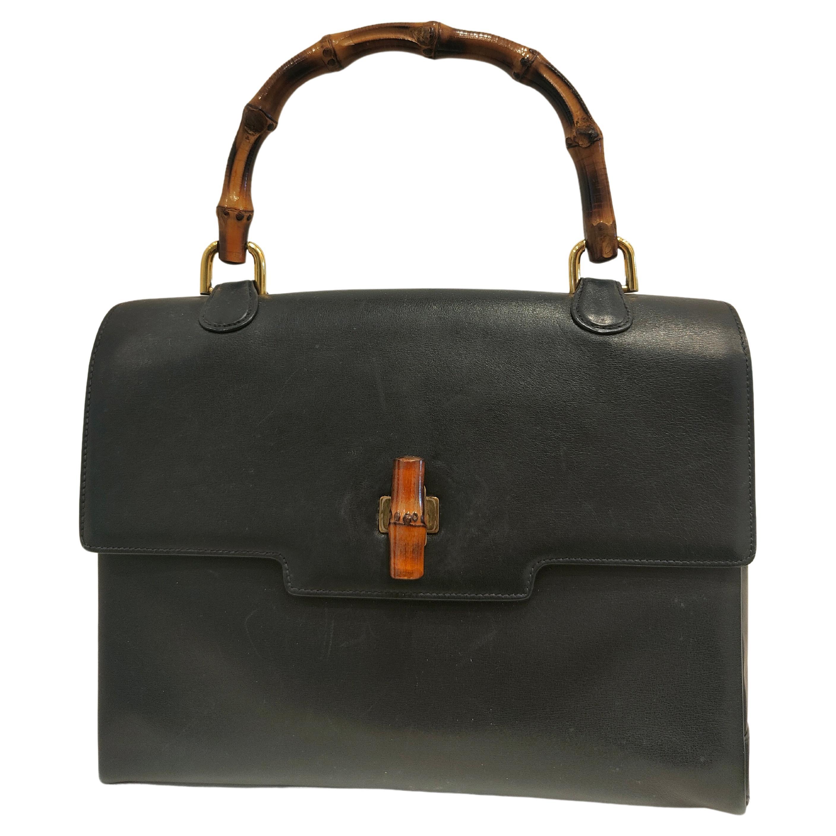 Gucci by Tom Ford blu navy leather bamboo bag