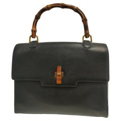 Gucci by Tom Ford blu navy leather bamboo bag