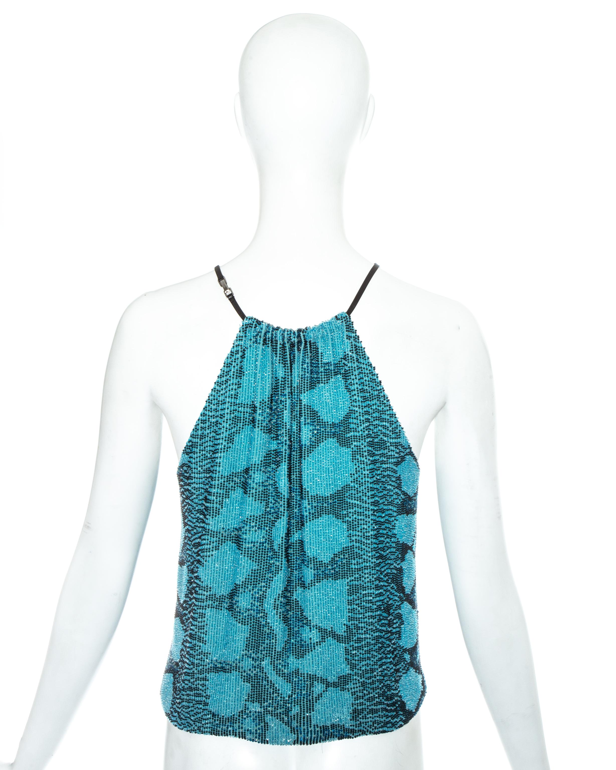 Blue Gucci by Tom Ford blue beaded snake print evening top, ss 2000 
