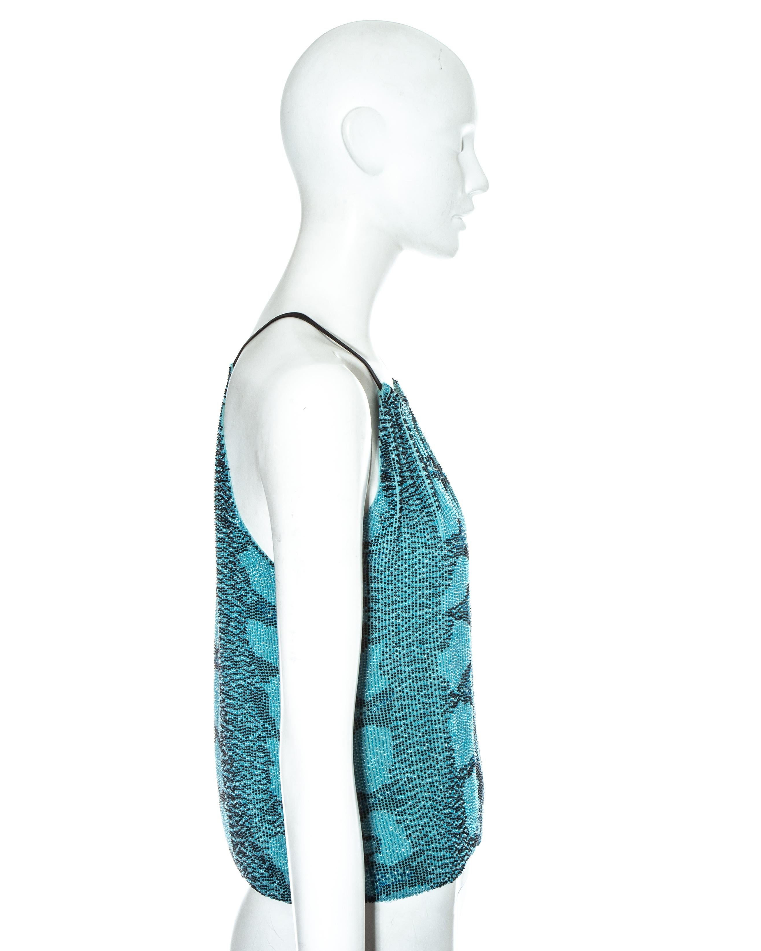 Gucci by Tom Ford blue beaded snake print evening top, ss 2000  In Excellent Condition In London, GB