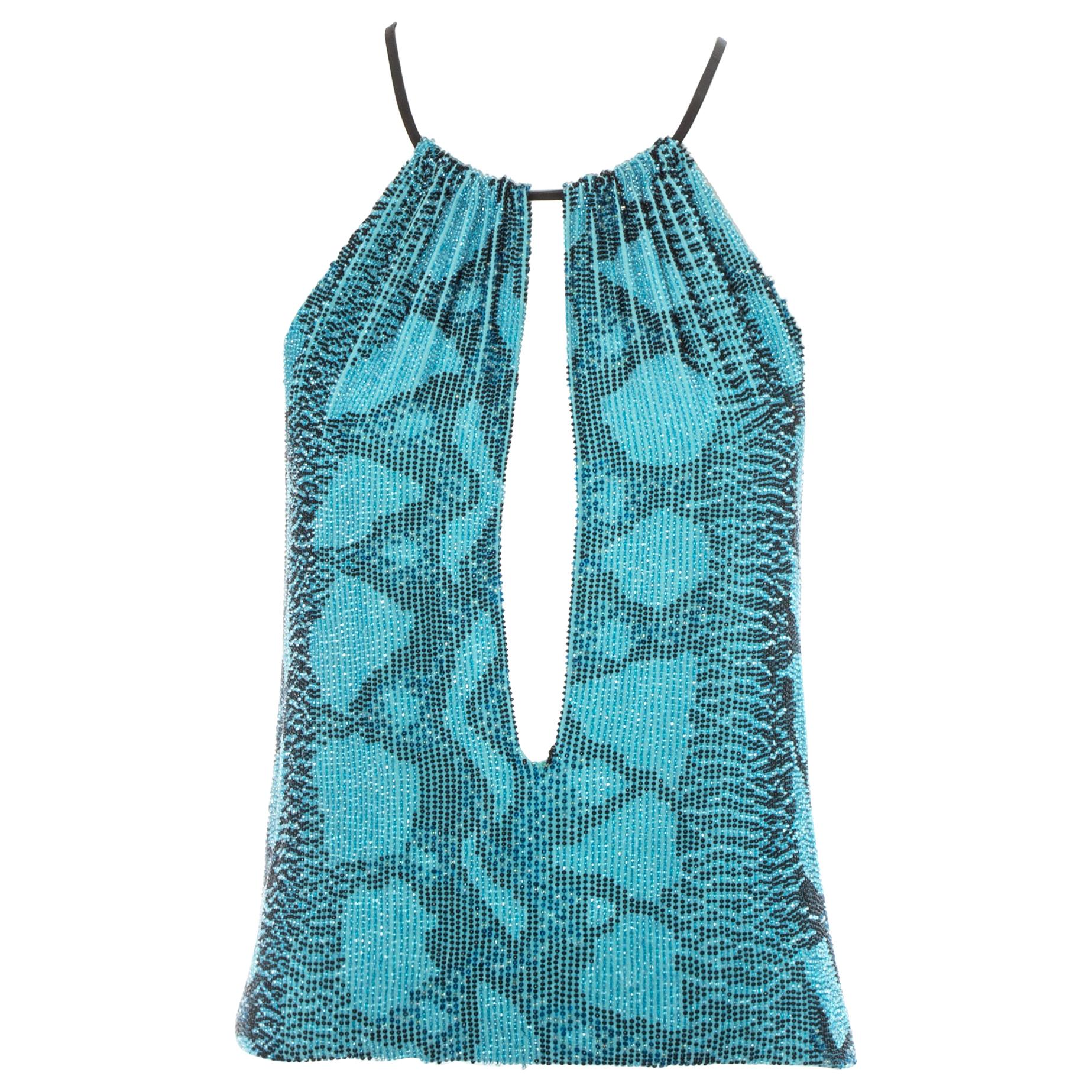 Gucci by Tom Ford blue beaded snake print evening top, ss 2000 
