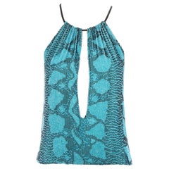 Vintage Gucci by Tom Ford blue beaded snake print evening top, ss 2000 