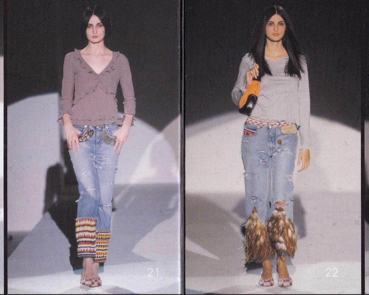 Gray Gucci by Tom Ford blue denim beaded slim-fit jeans with feathers, ss 1999