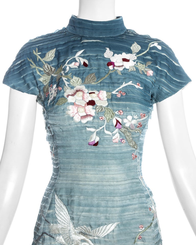 Gucci by Tom Ford blue silk embroidered mini dress, ss 2003 at 1stDibs
