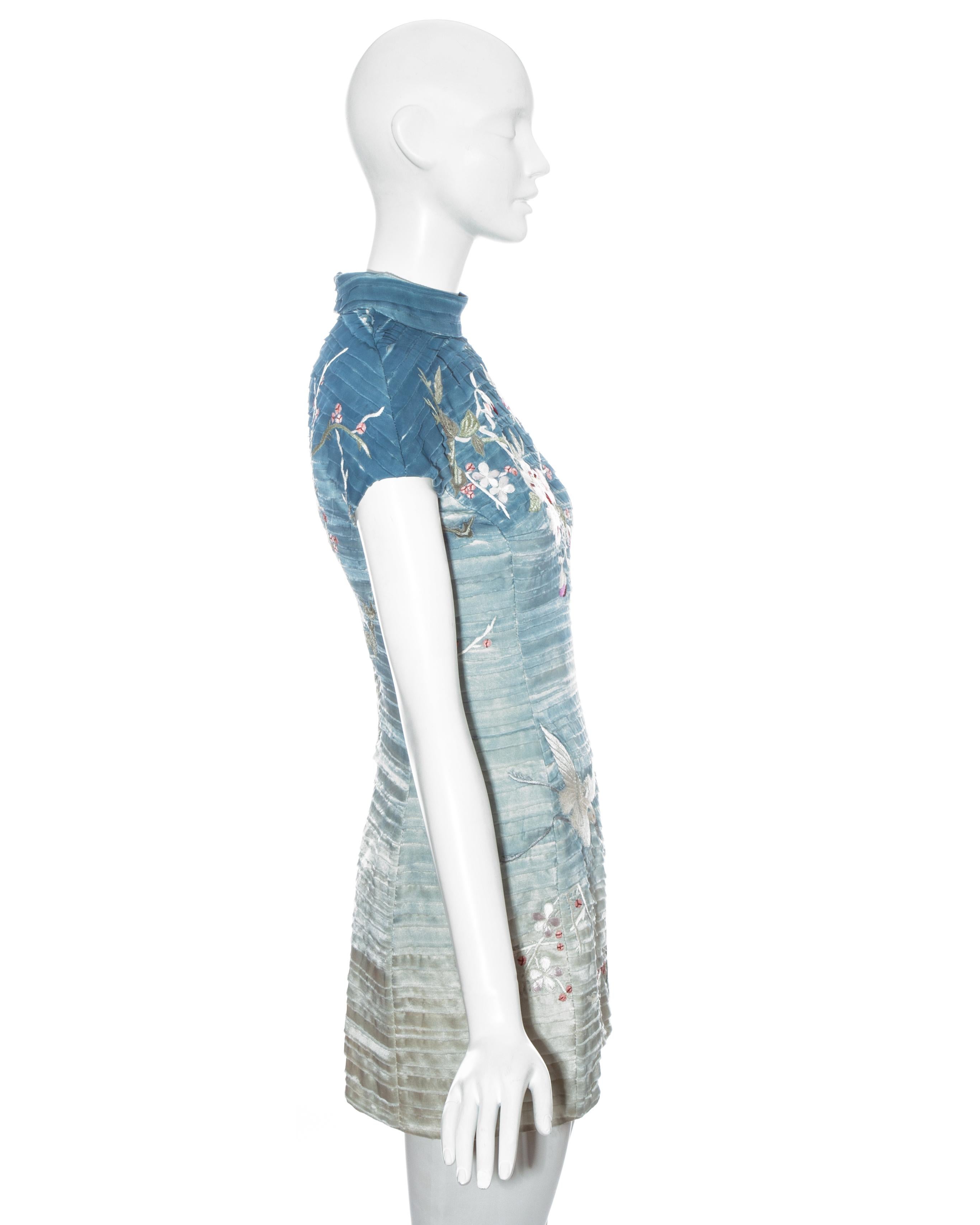 Gray Gucci by Tom Ford blue silk embroidered mini dress, ss 2003