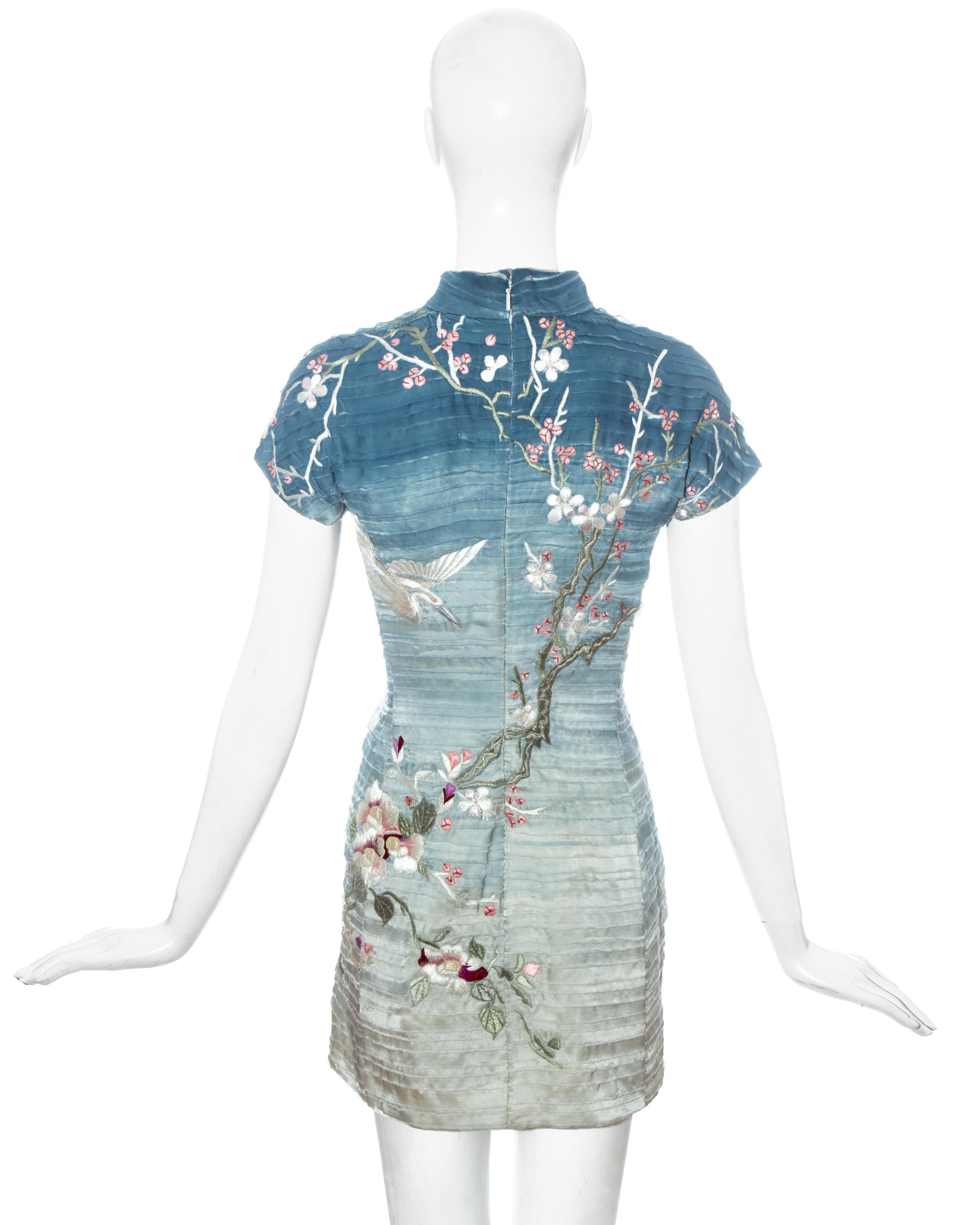 Gucci by Tom Ford blue silk embroidered mini dress, ss 2003 In Good Condition In London, GB