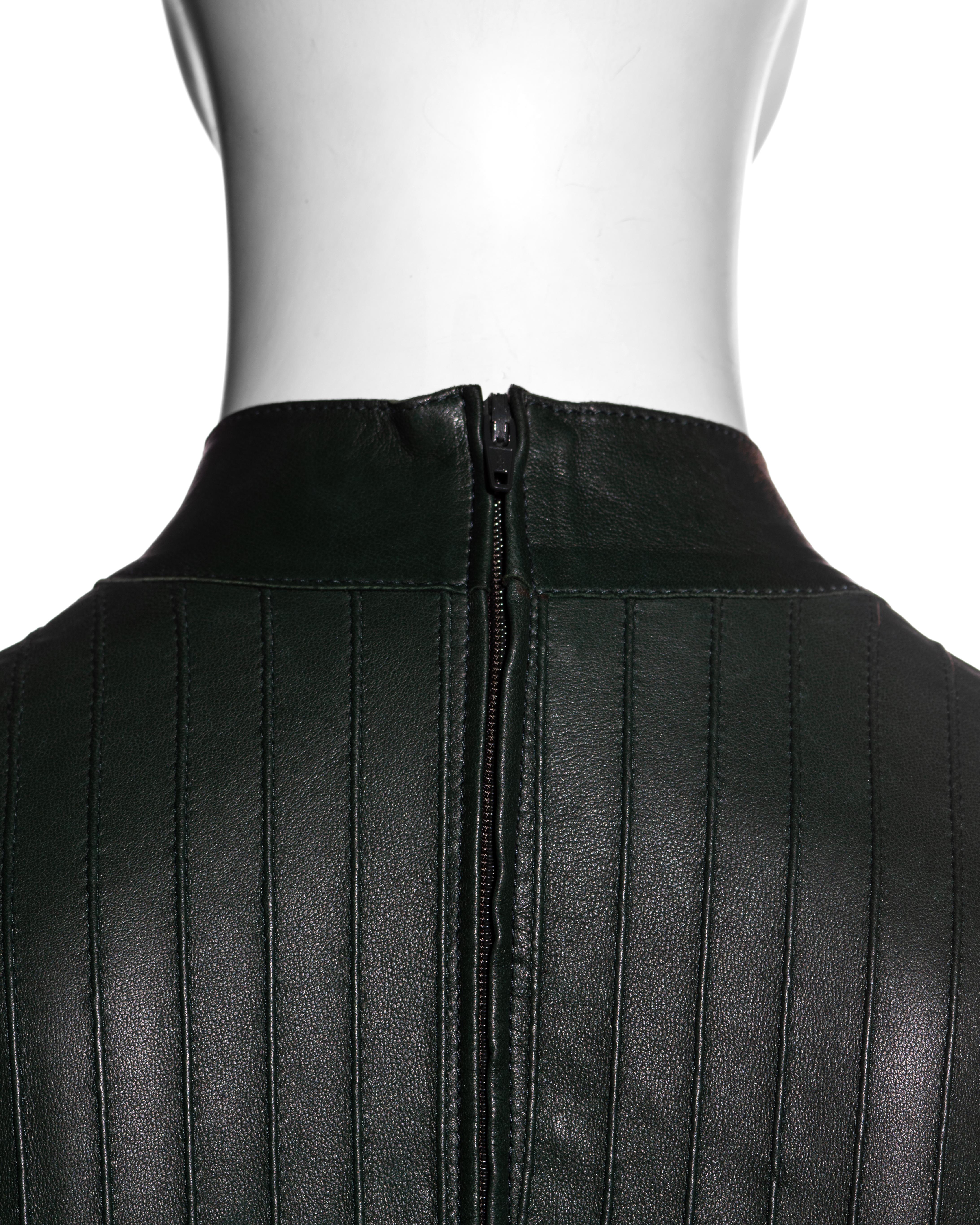 Women's Gucci by Tom Ford bottle green pintuck leather shift dress, fw 1999 For Sale