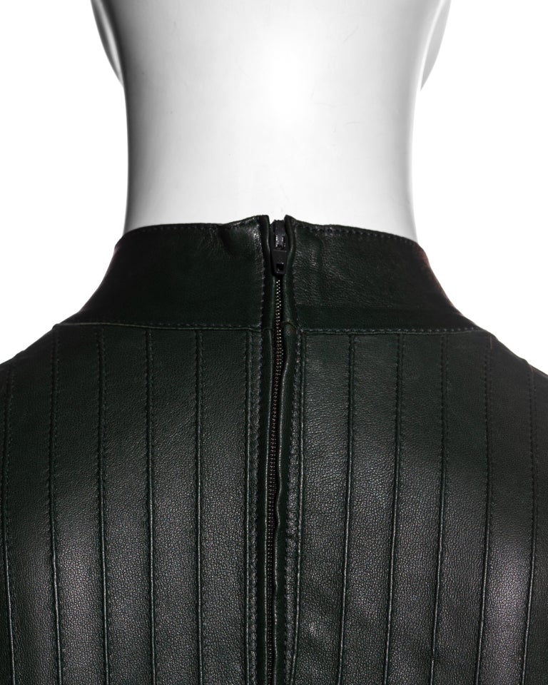 Gucci by Tom Ford bottle green pintuck leather shift dress, fw 1999 For Sale 3