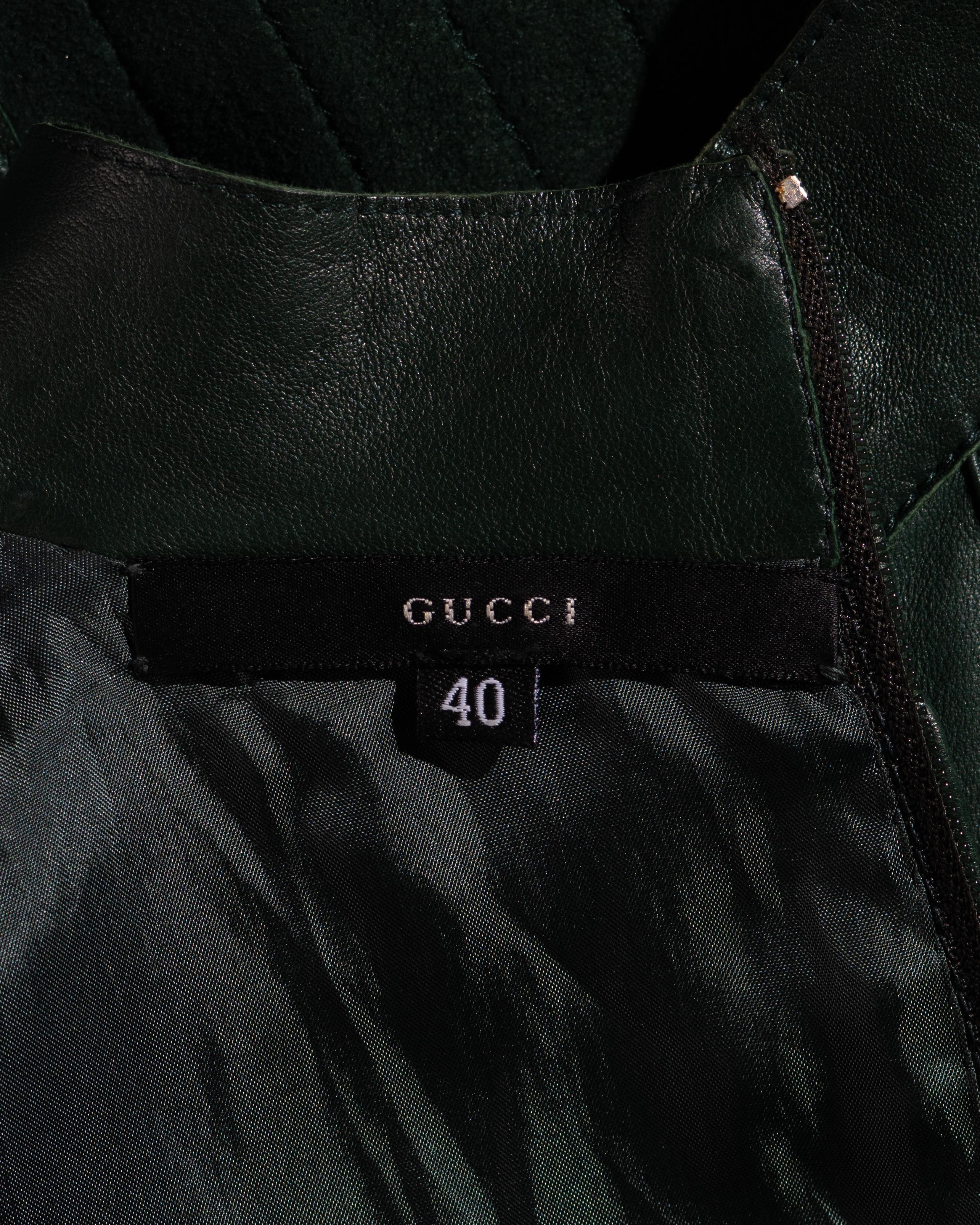 Gucci by Tom Ford bottle green pintuck leather shift dress, fw 1999 For Sale 1