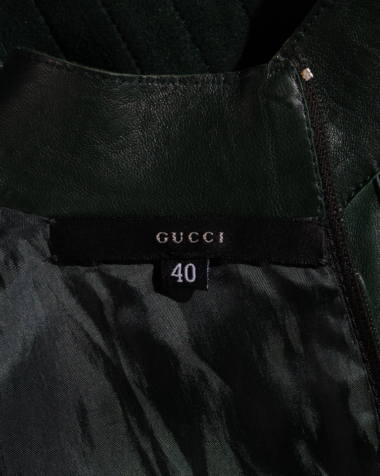 Gucci by Tom Ford bottle green pintuck leather shift dress, fw 1999 For Sale 4