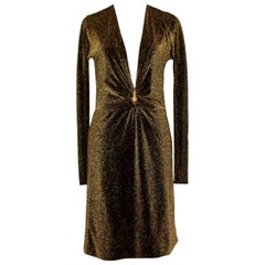 UNWORN Gucci By Tom Ford 2000 Metallic Deep Plunging Evening Dress 42