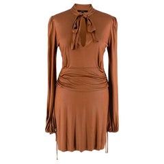 Gucci by Tom Ford Bronze Ruched Pussy Bow Mini Dress - Size S