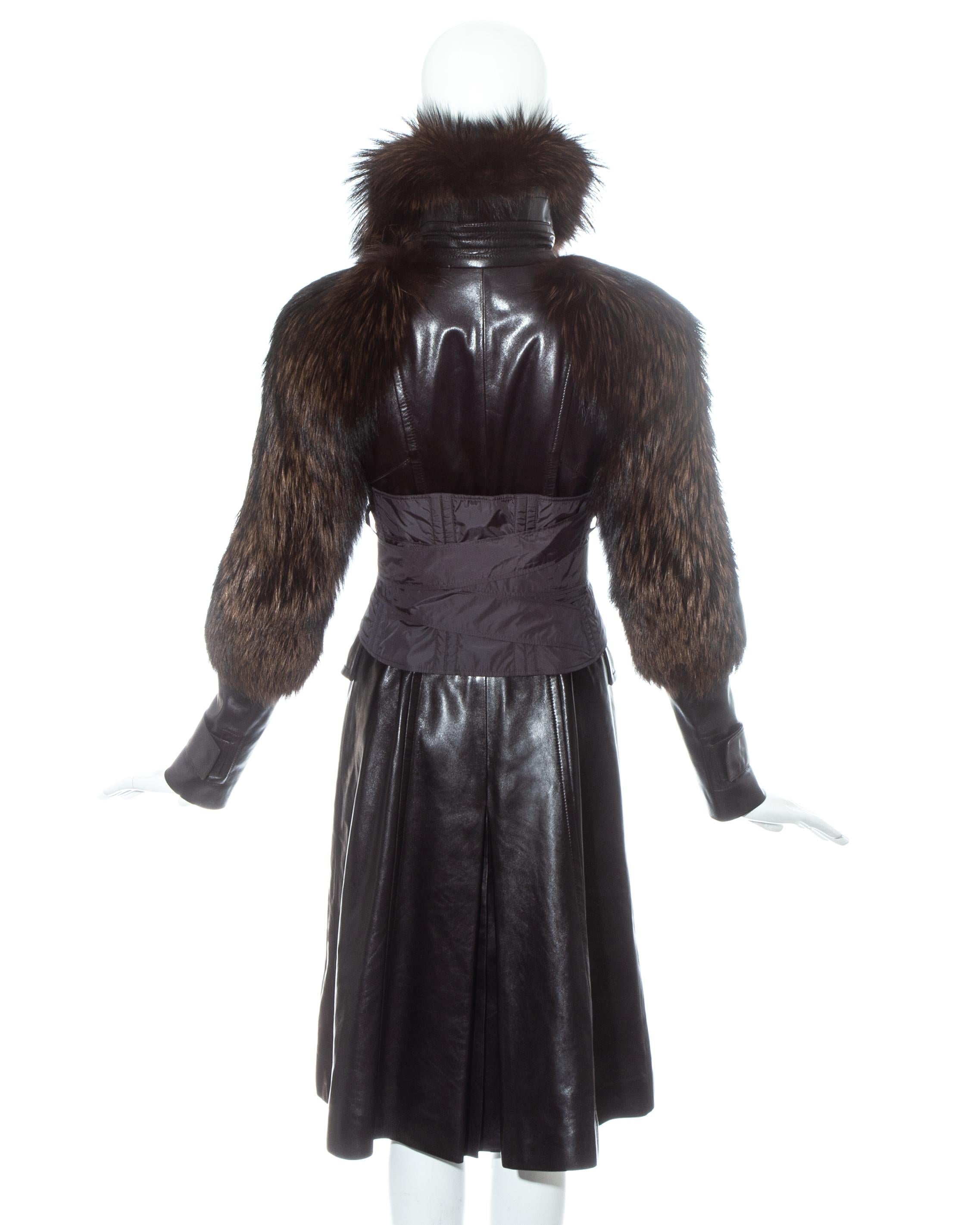 Black Gucci by Tom Ford brown leather and fox fur corseted coat, fw 2003
