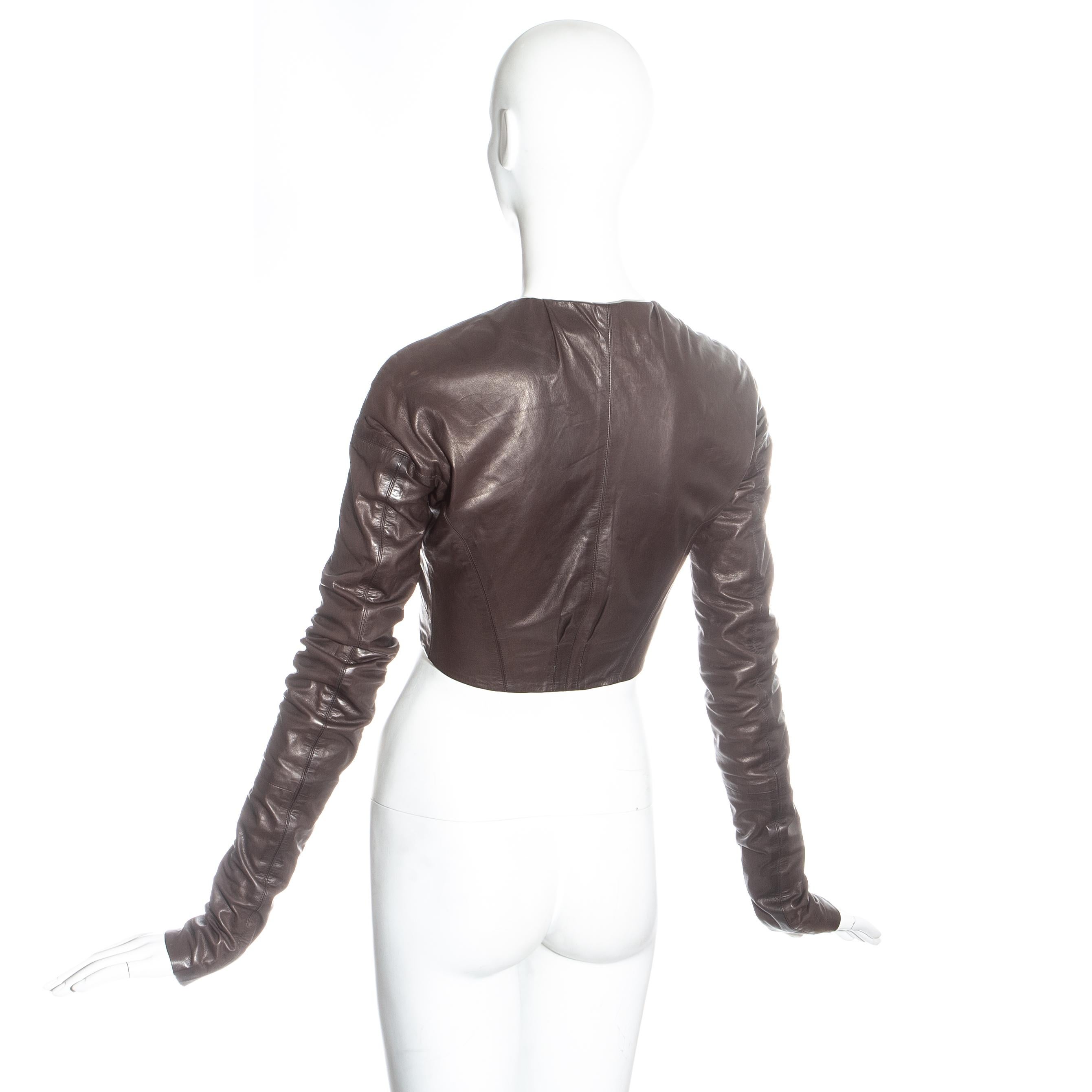 Black Gucci by Tom Ford brown leather cropped jacket, ss 2003