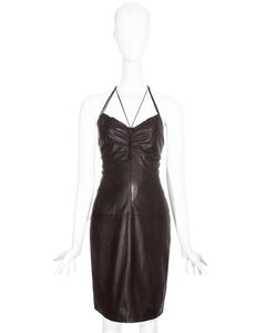 Gucci by Tom Ford brown leather halter neck dress, ss 2003