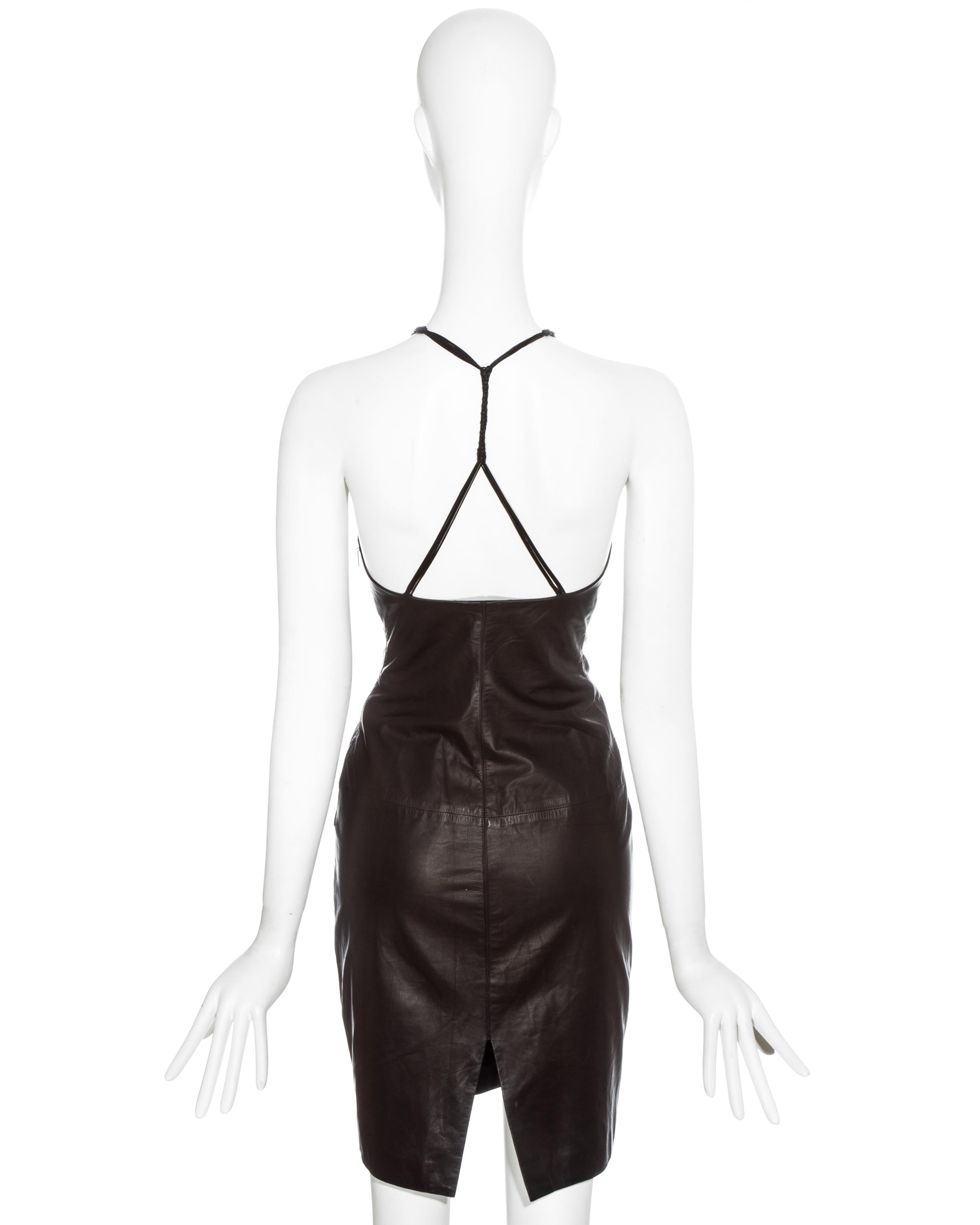 Black Gucci by Tom Ford brown leather halter neck dress, ss 2003