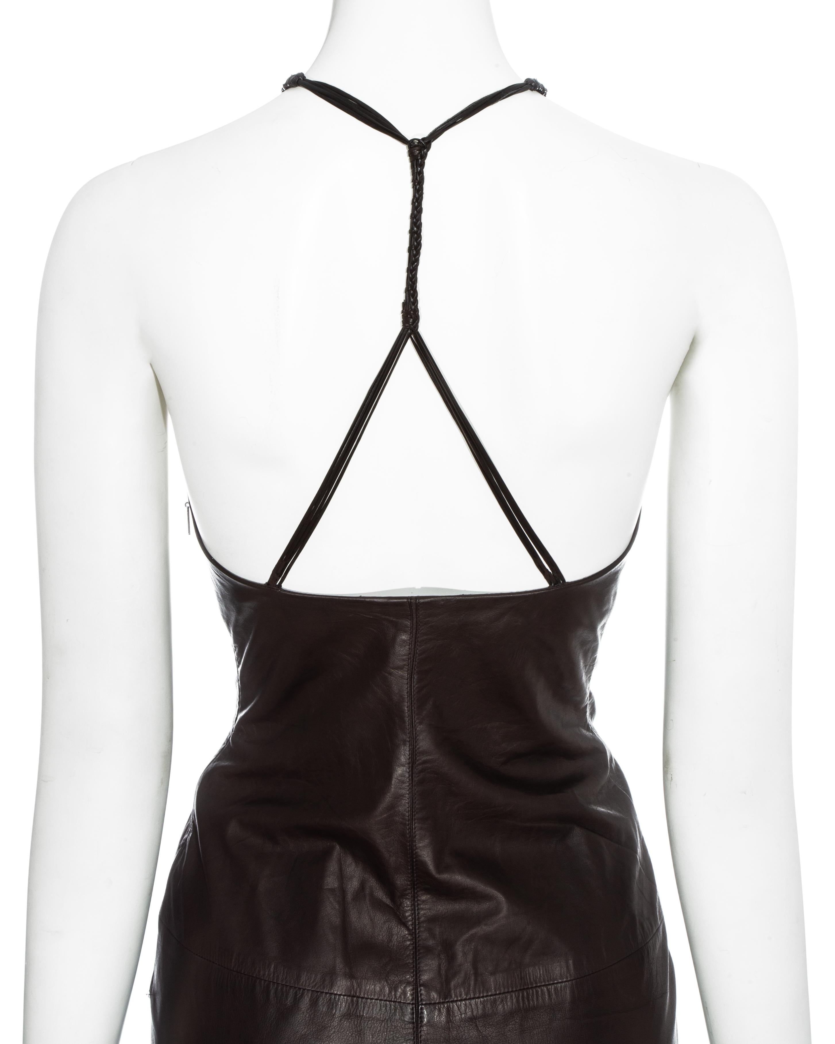 Gucci by Tom Ford brown leather halter neck dress, ss 2003 In Good Condition In London, GB