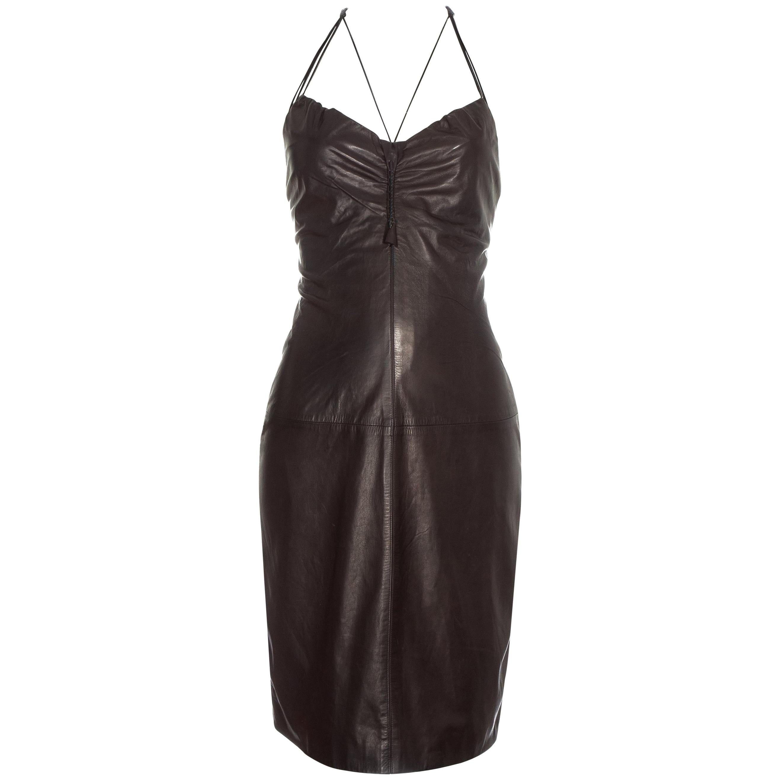Gucci by Tom Ford brown leather halter neck dress, ss 2003