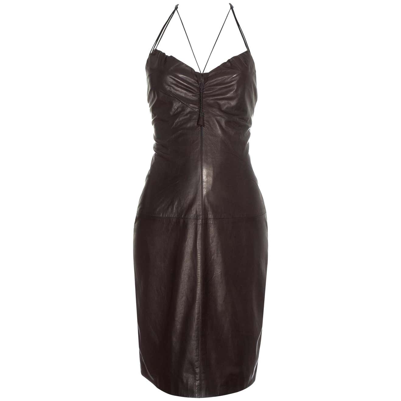 Gucci by Tom Ford brown leather halter neck dress, ss 2003 at 1stDibs ...