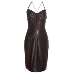 Gucci by Tom Ford brown leather halter neck dress, ss 2003