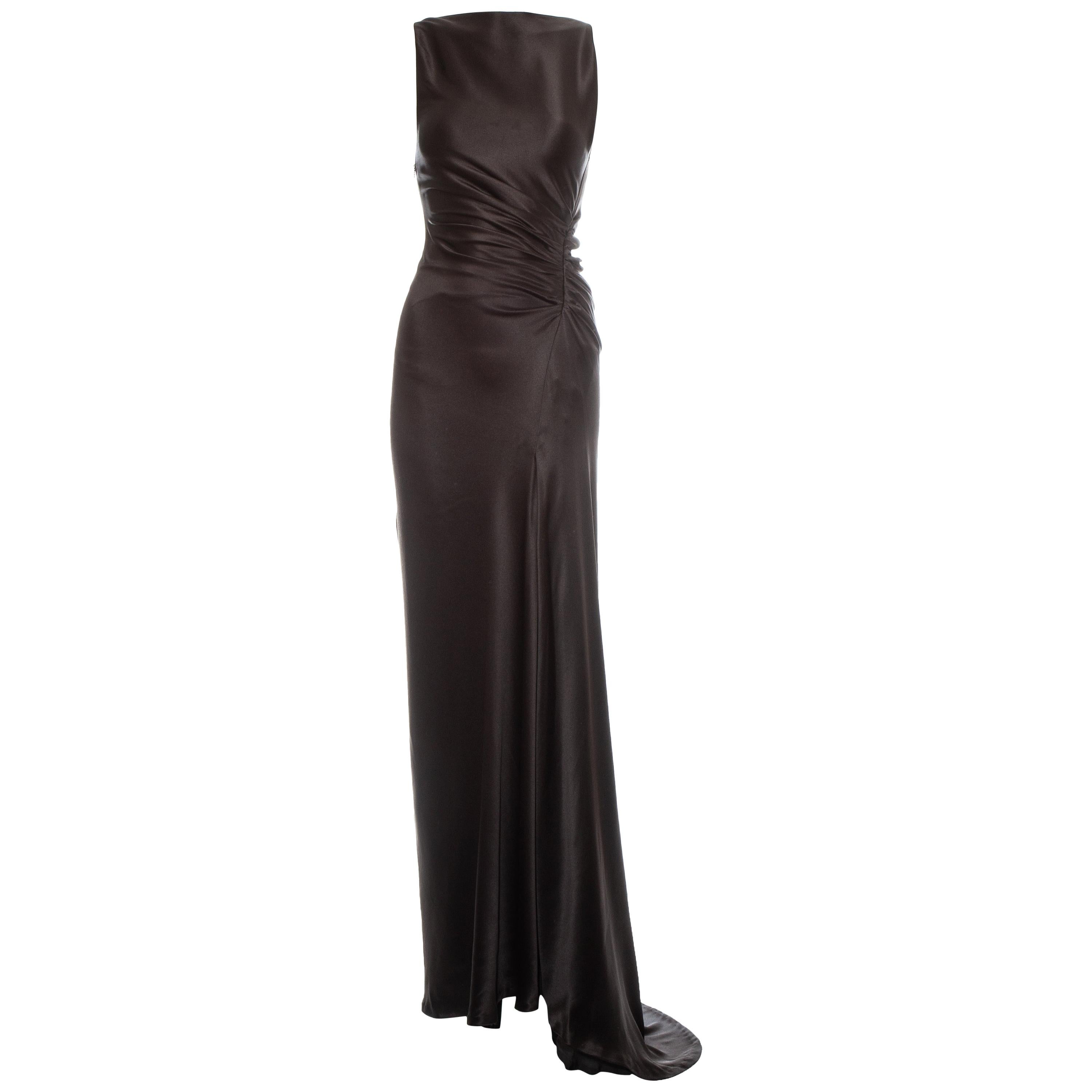 Gucci by Tom Ford brown ruched silk evening dress, fw 1999 at 1stDibs ...