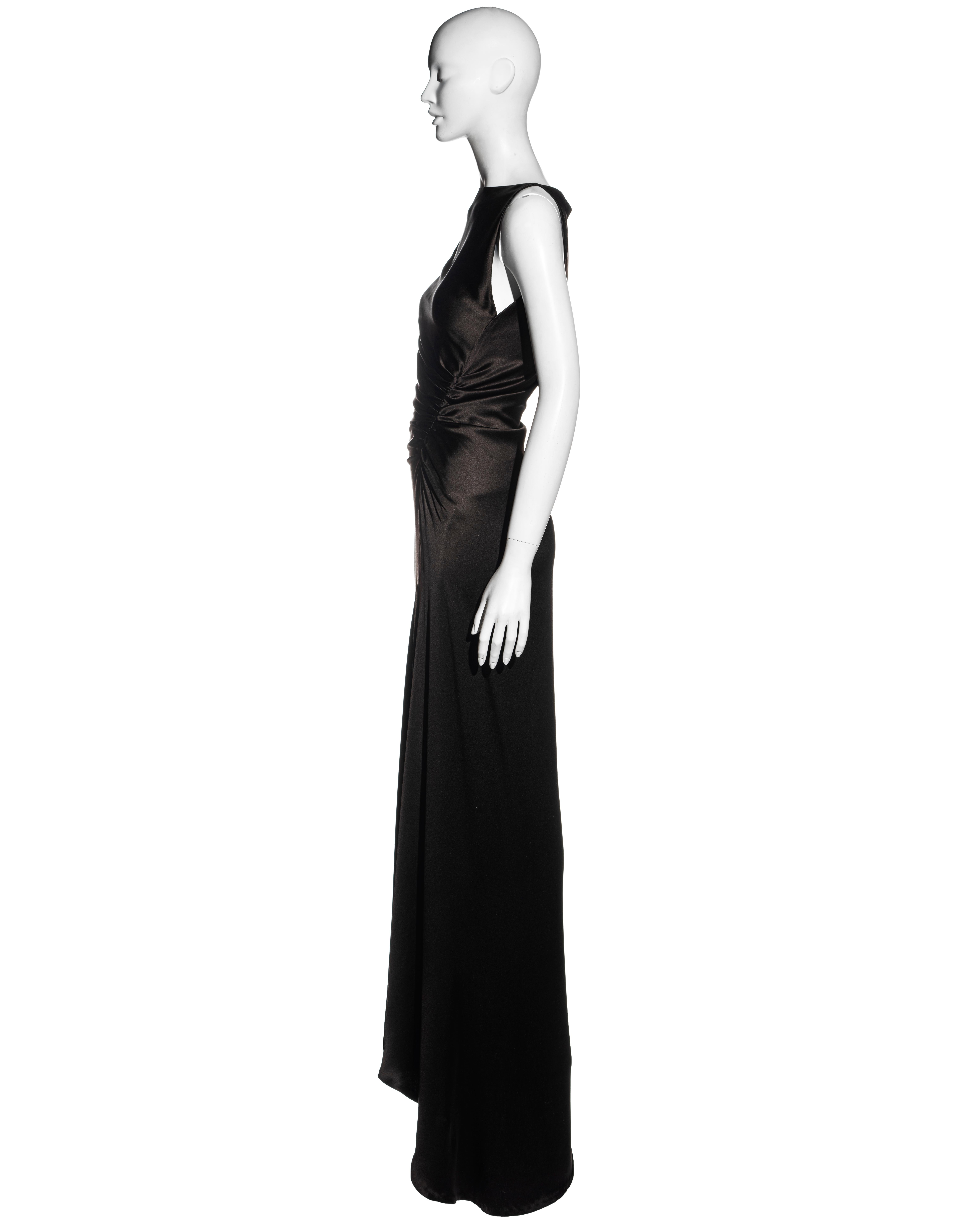 Black Gucci by Tom Ford brown silk bias cut evening dress with leg slit, fw 1999