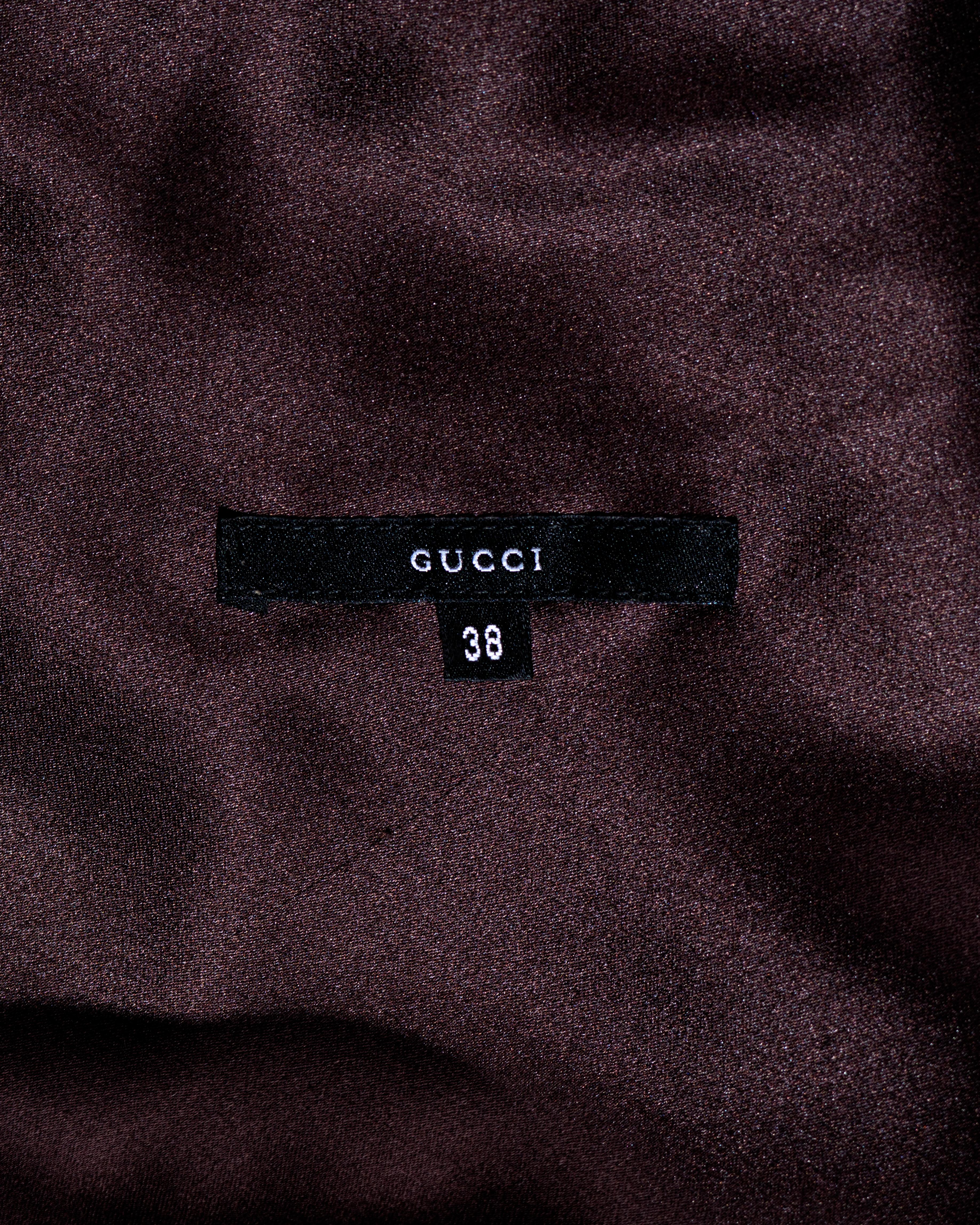 Gucci by Tom Ford brown silk bias cut evening dress with leg slit, fw 1999 1
