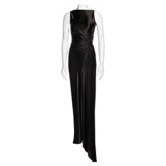 Gucci by Tom Ford brown silk bias cut evening dress with leg slit, fw 1999