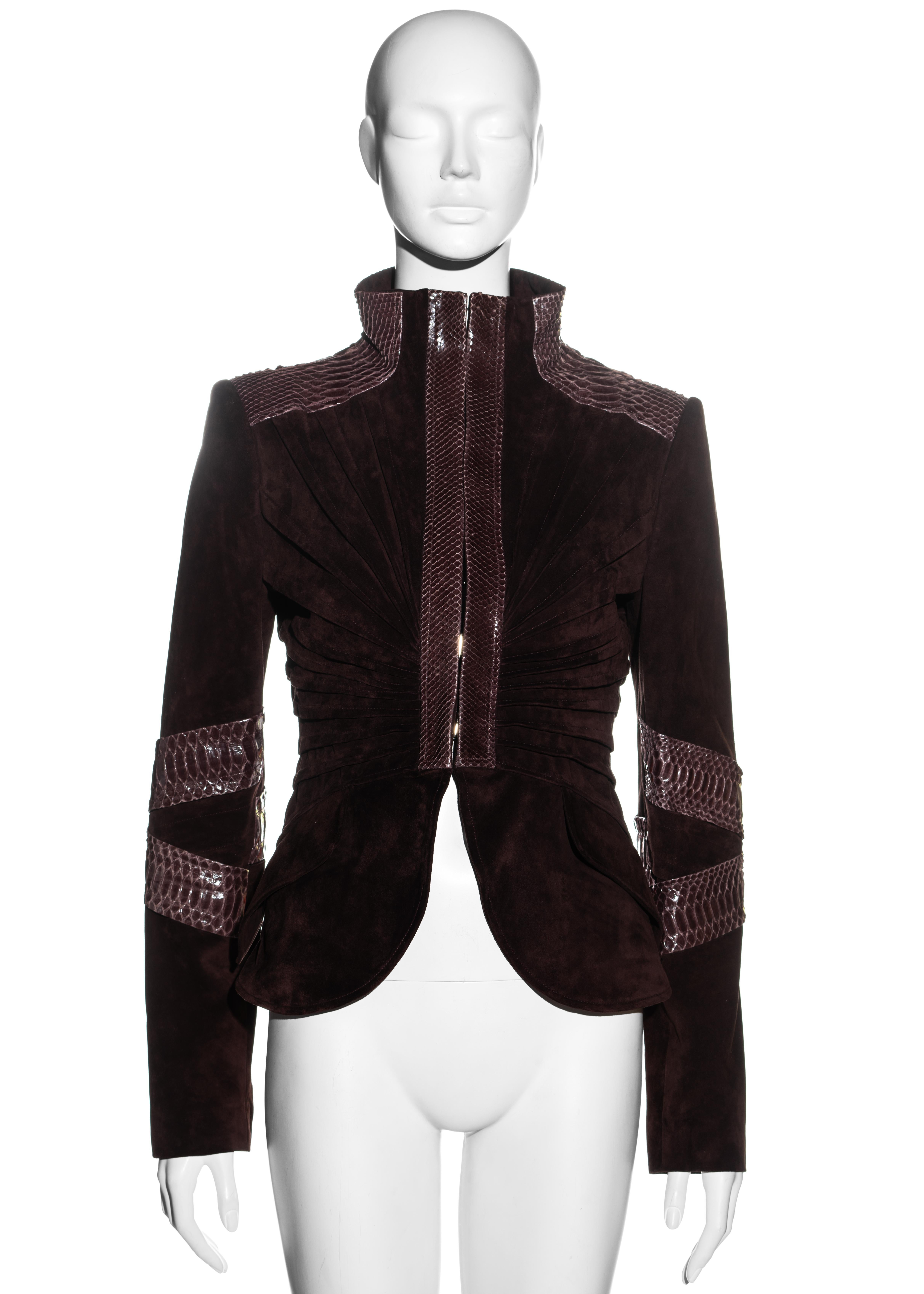 Black Gucci by Tom Ford brown suede and python jacket, fw 2004