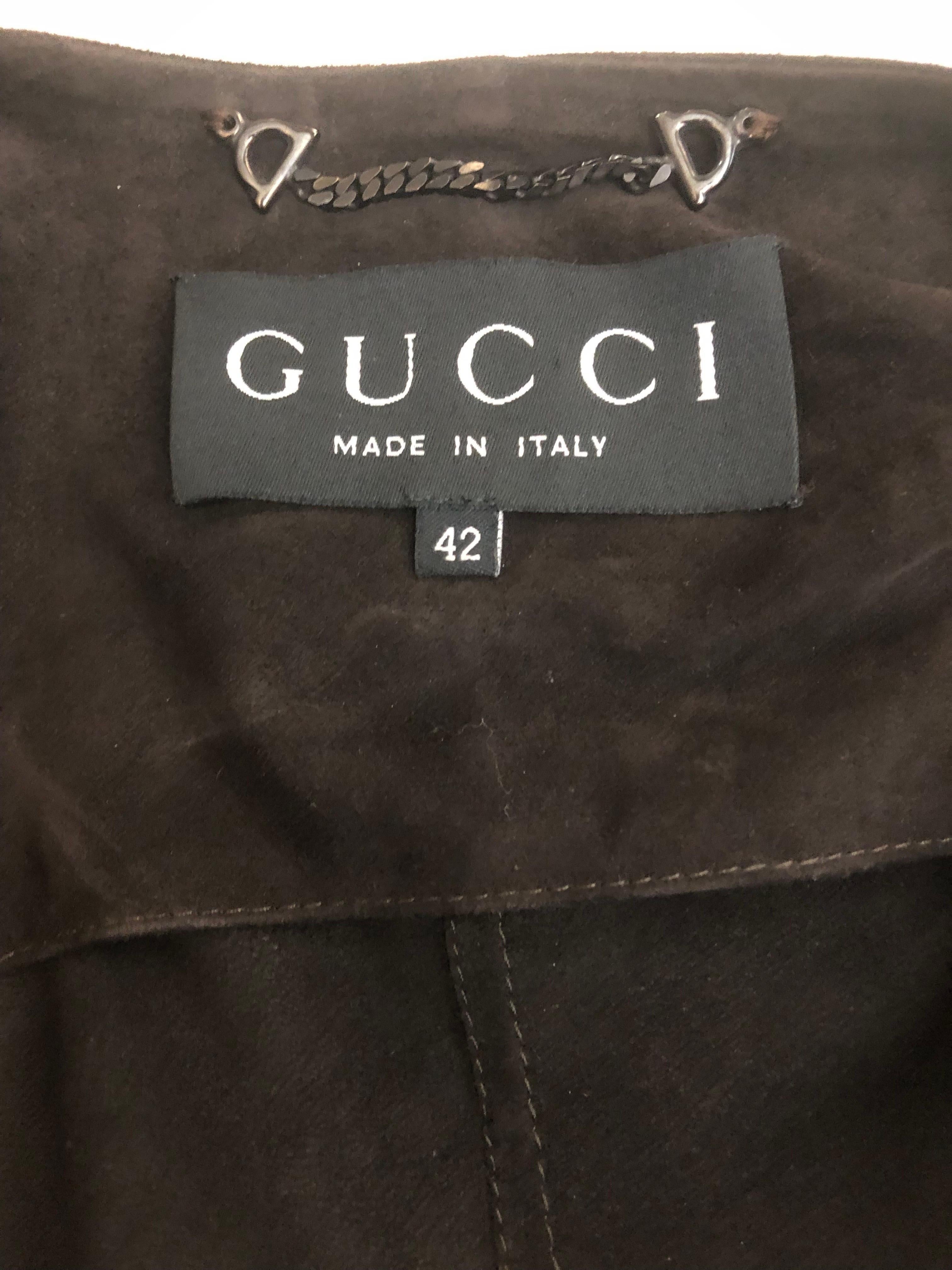 Tom Ford for Gucci Manteau long en cuir et daim Brown  Bon état - En vente à Sheung Wan, HK