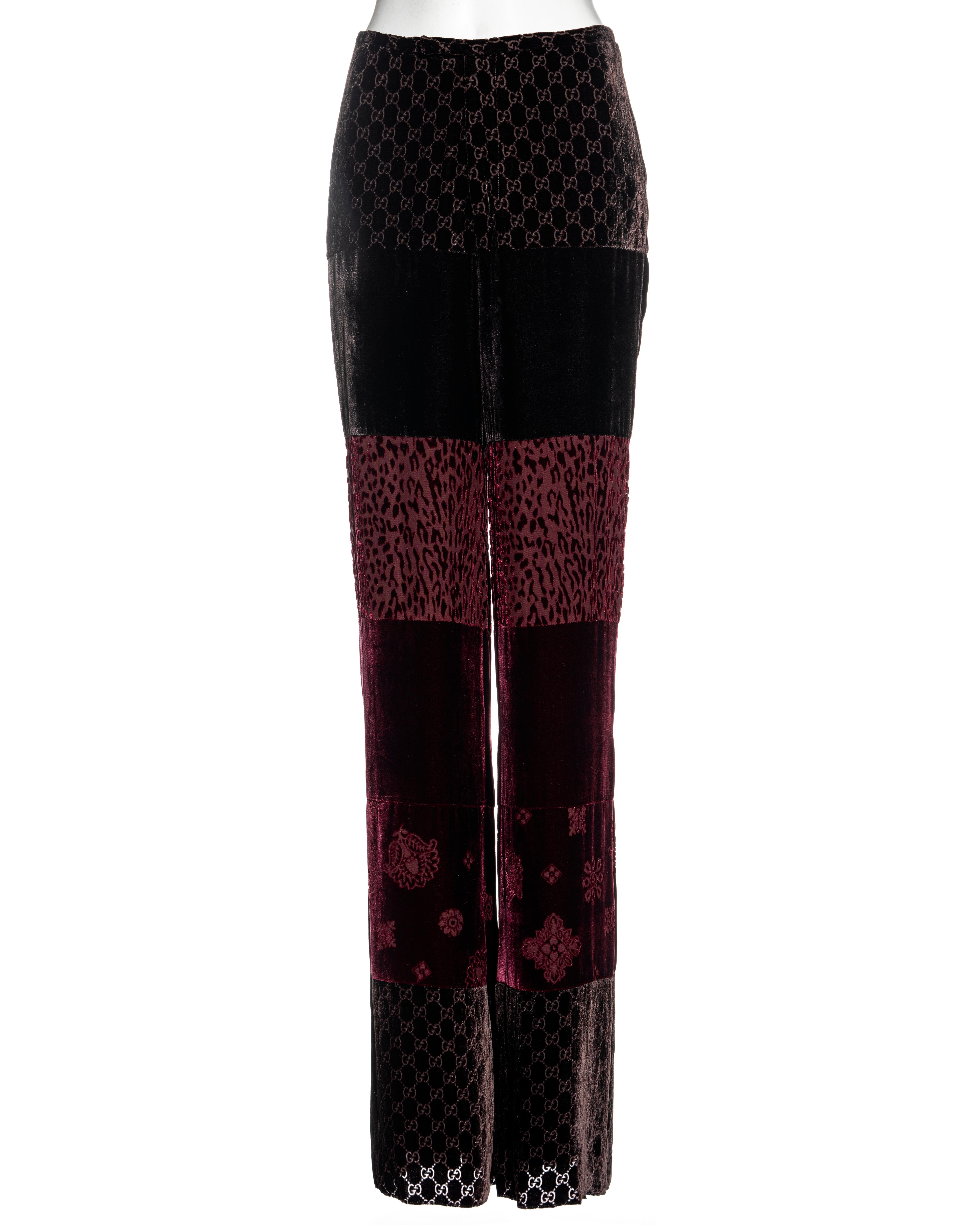 Red Gucci by Tom Ford burgundy and brown velvet patchwork evening pants, fw 1997 For Sale