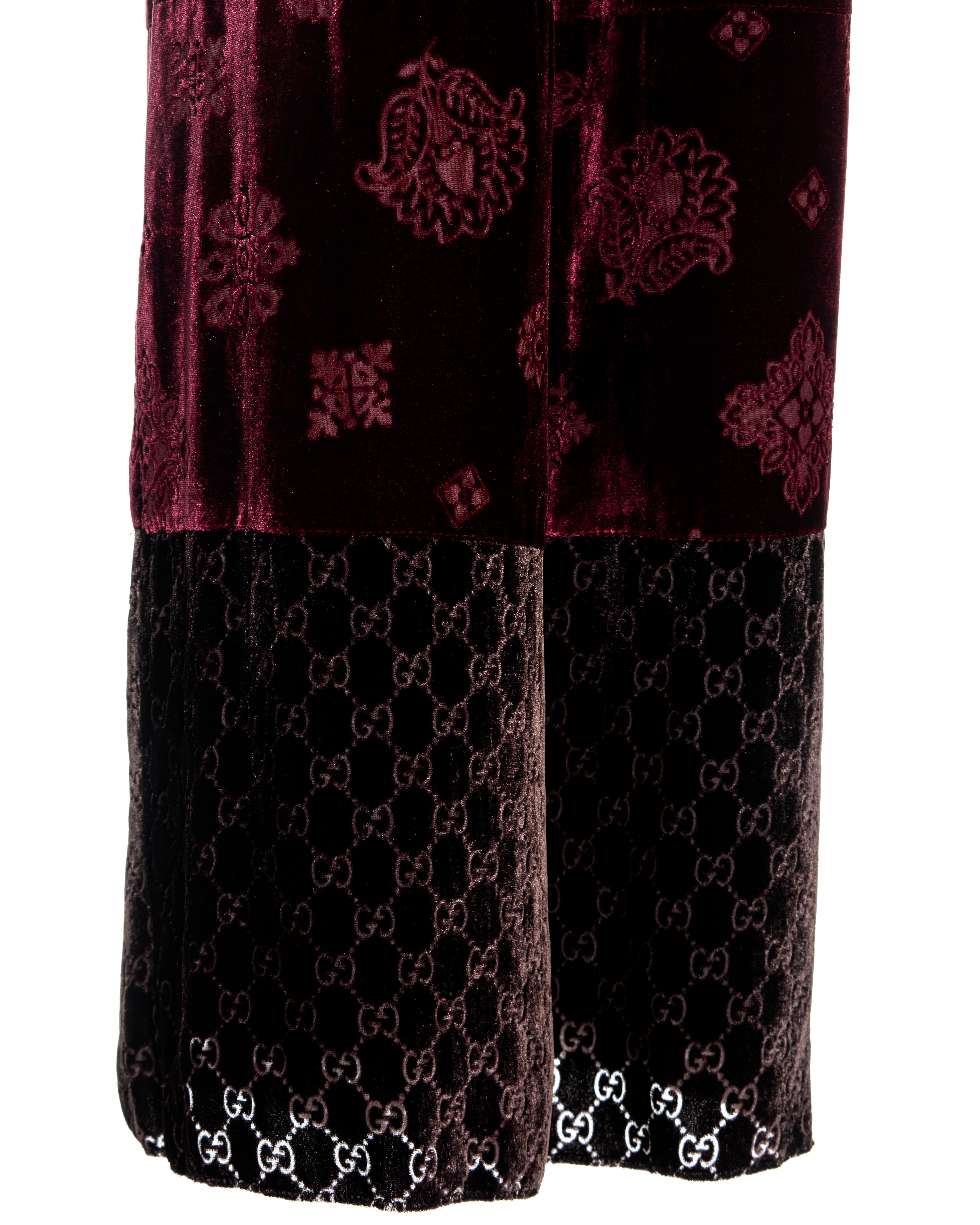 Gucci by Tom Ford burgundy and brown velvet patchwork evening pants, fw 1997 For Sale 2