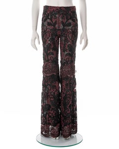 Gucci by Tom Ford burgundy lamé floral lace flared evening pants, fw 1999