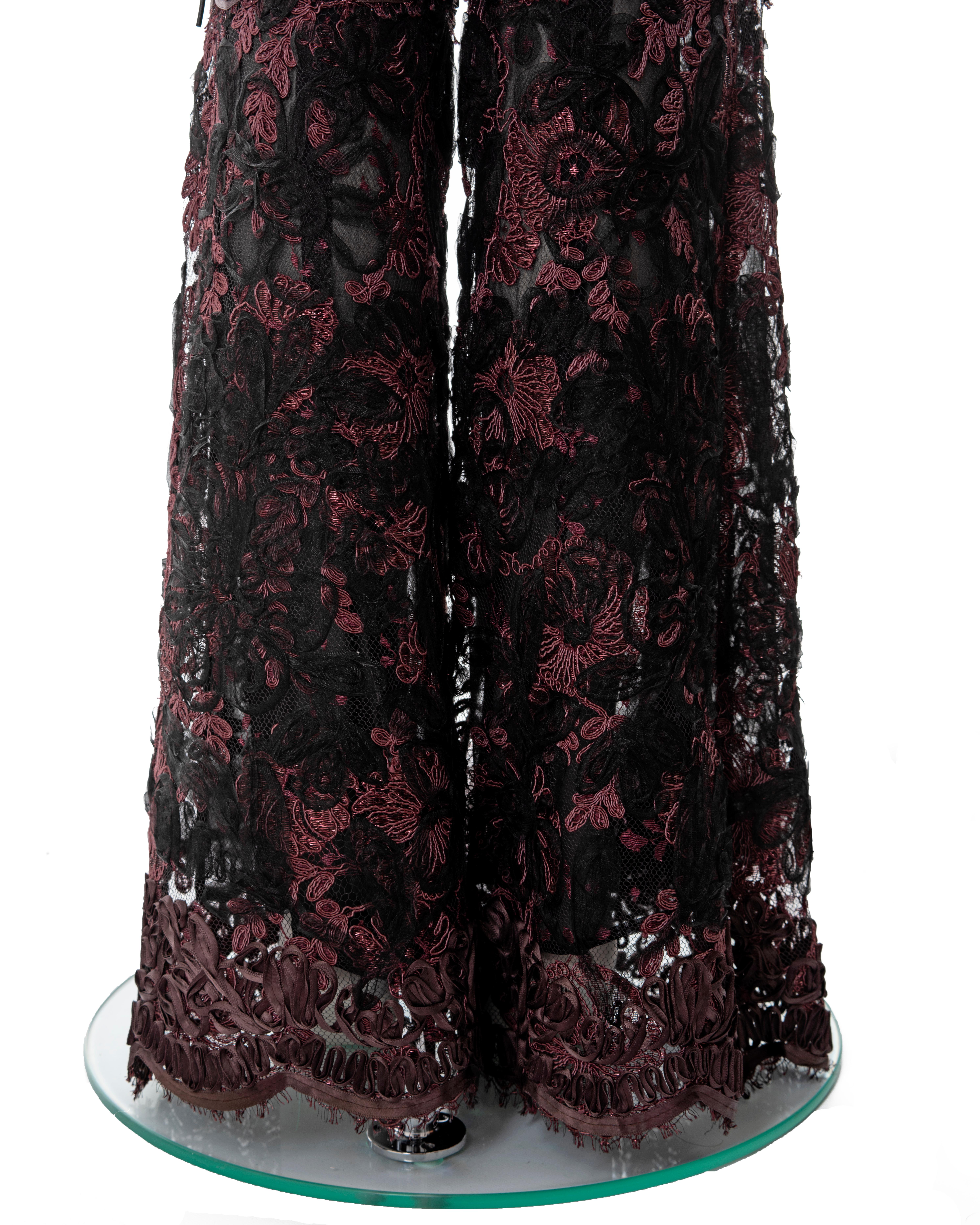 Gucci by Tom Ford burgundy lamé floral lace flared evening pants, fw 1999 For Sale 4