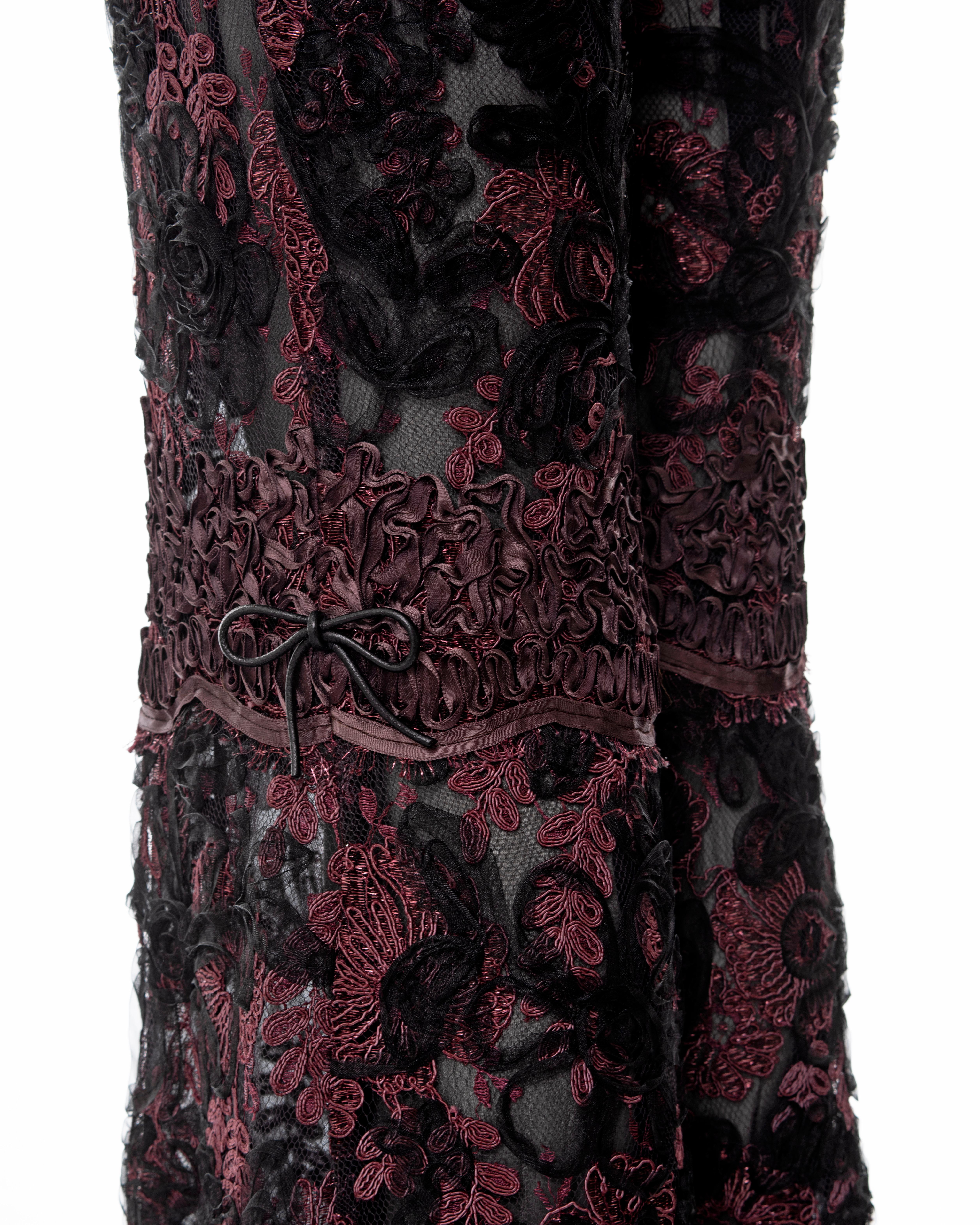 Gucci by Tom Ford burgundy lamé floral lace flared evening pants, fw 1999 For Sale 4