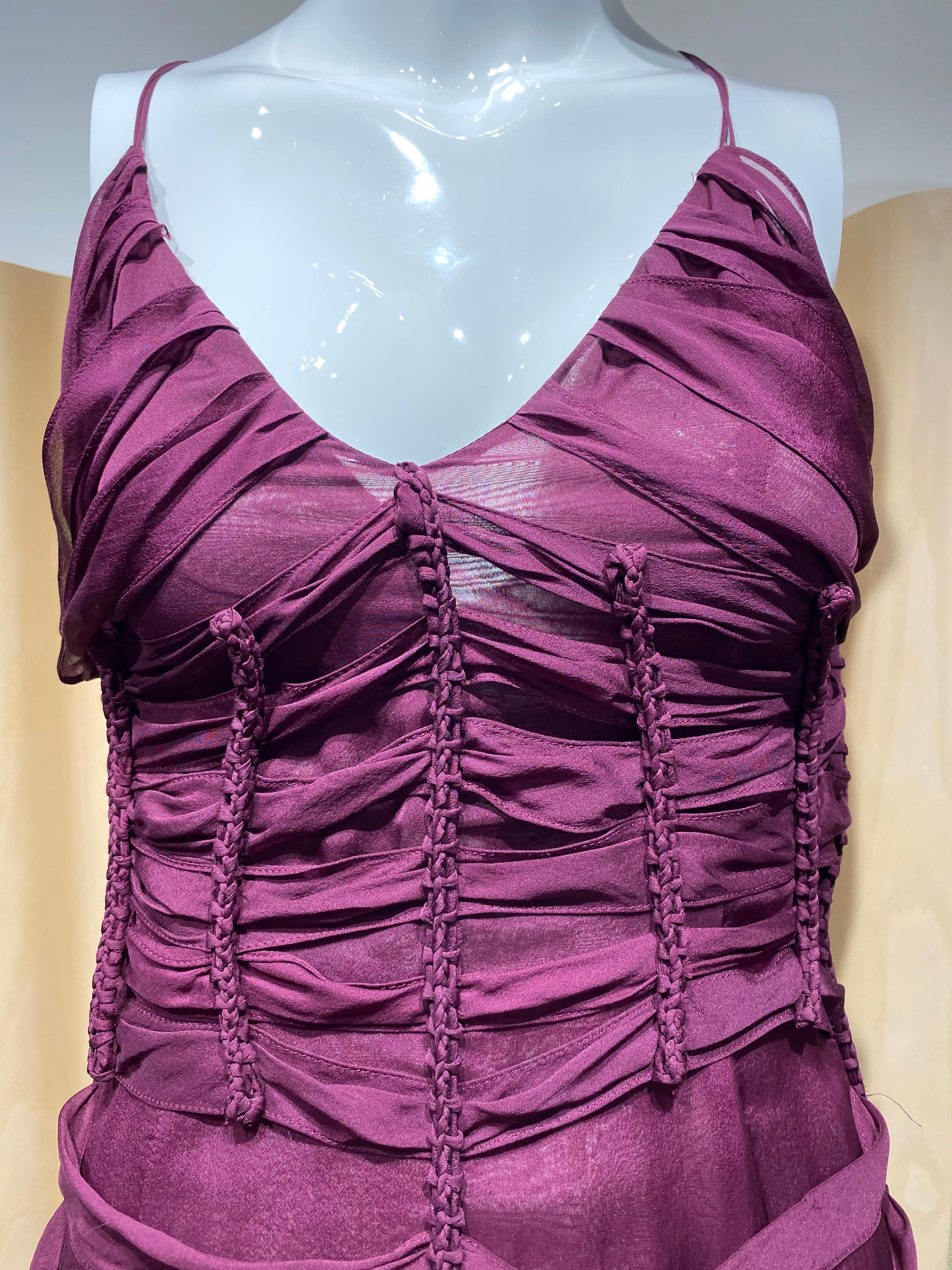 Gucci by Tom Ford Burgundy Silk Spaghetti Strap Cocktail Dress In Excellent Condition For Sale In Beverly Hills, CA