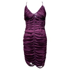 2000s Gucci by Tom Ford Burgundy Silk Spaghetti Strap Cocktail Dress