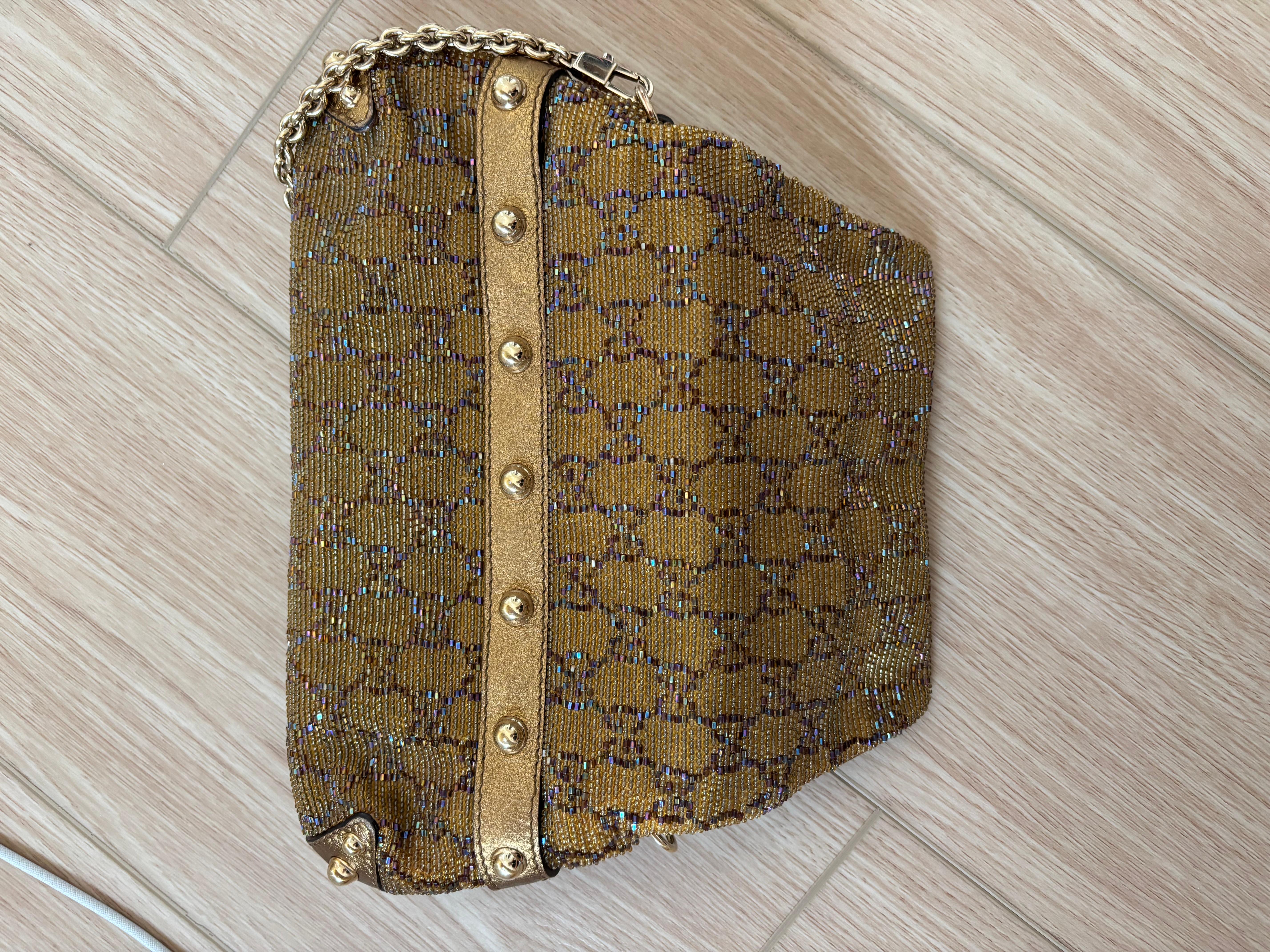 GUCCI by TOM FORD c. 2004 Vintage Gold Beaded Horsebit Chain Bag In Excellent Condition In Leonardo, NJ