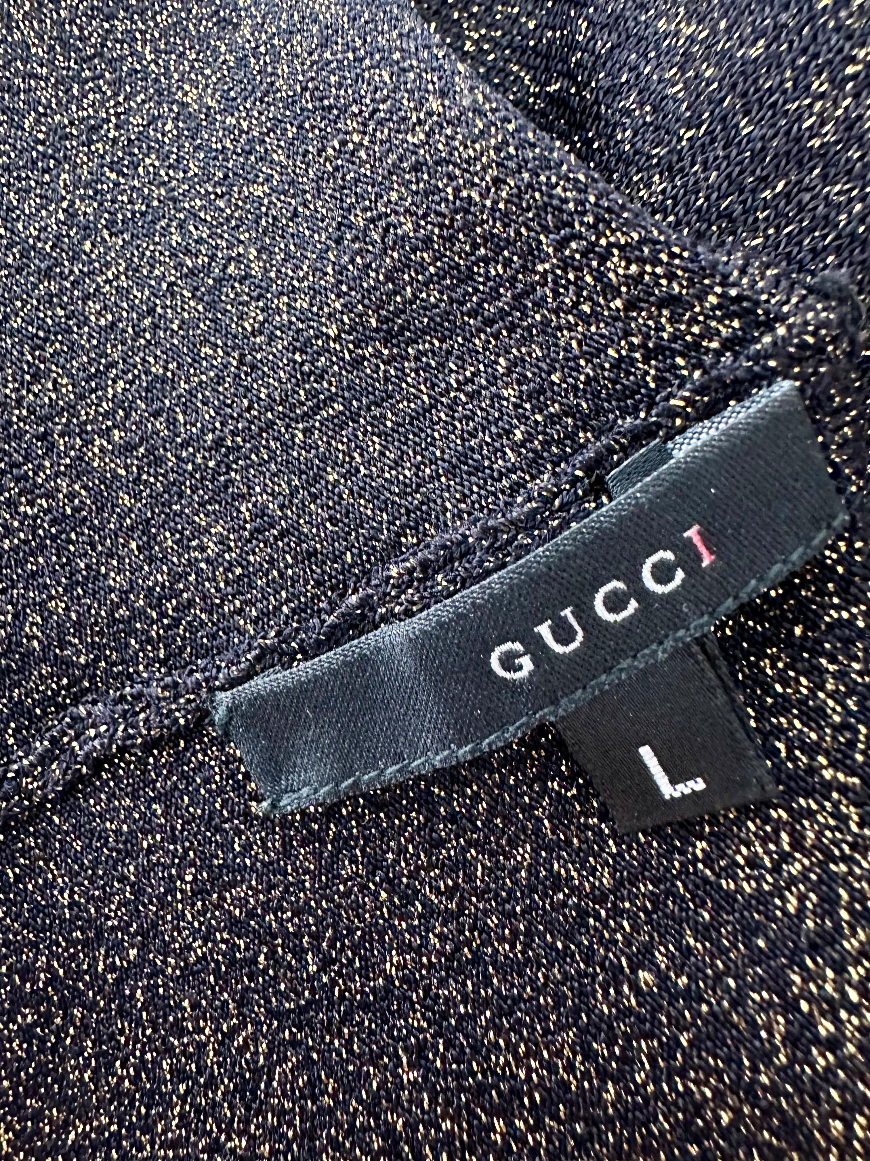 Gucci by Tom Ford c.2001 Plunging Halter Semi-Sheer Metallic Gold Knit Crop Top 12
