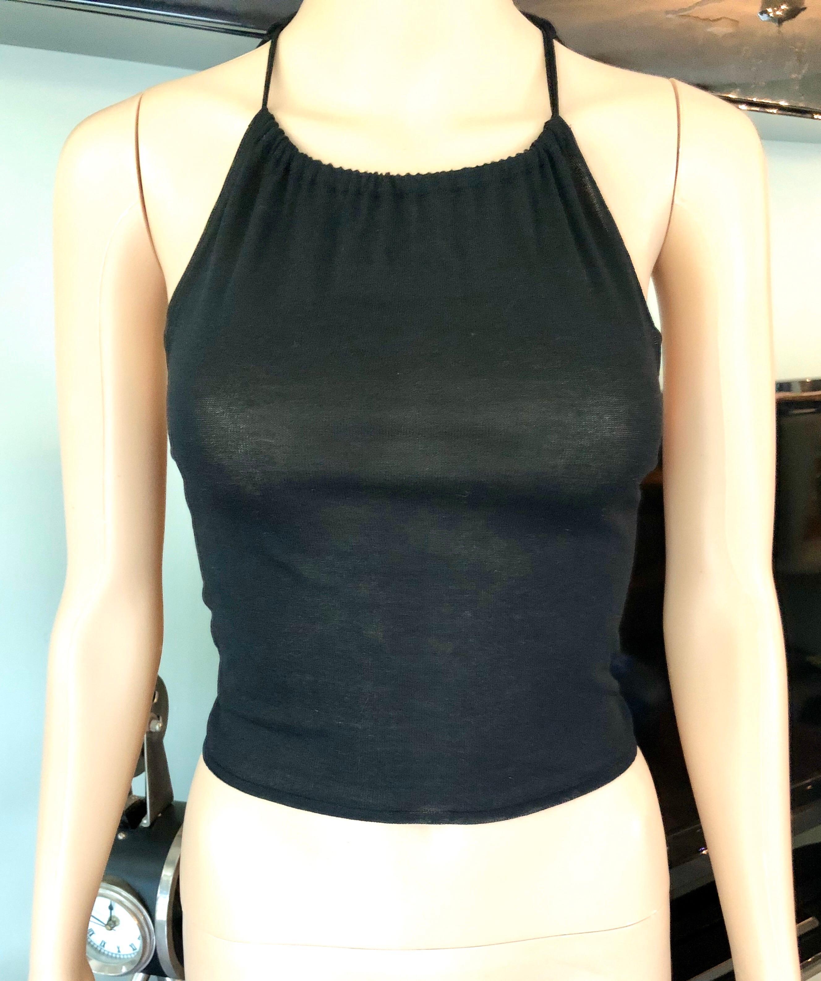 Gucci by Tom Ford c.2001 Silk Knit Halter Backless Black Crop Top For Sale 1