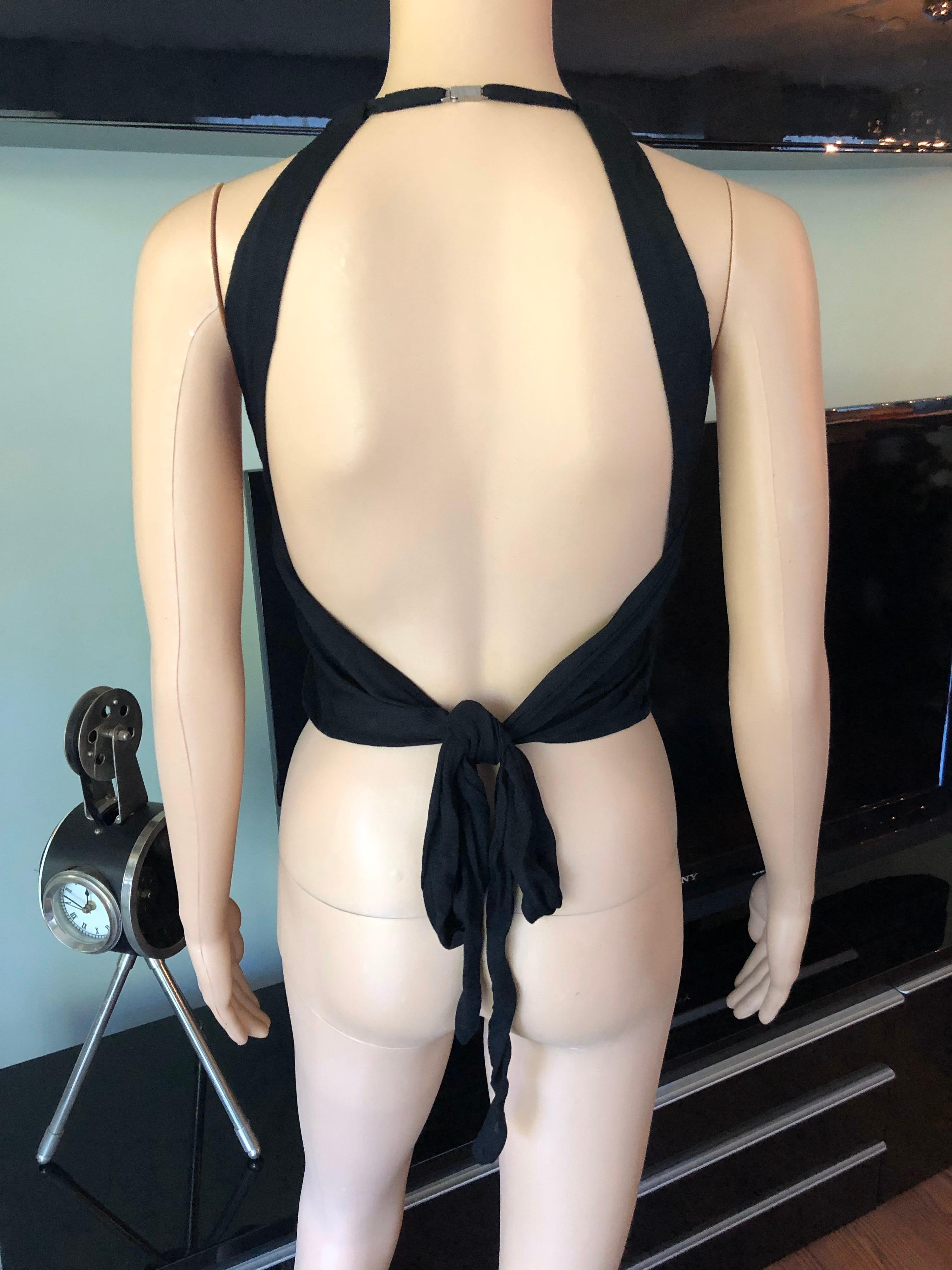 Gucci by Tom Ford c.2001 Silk Knit Halter Backless Black Crop Top For Sale 3