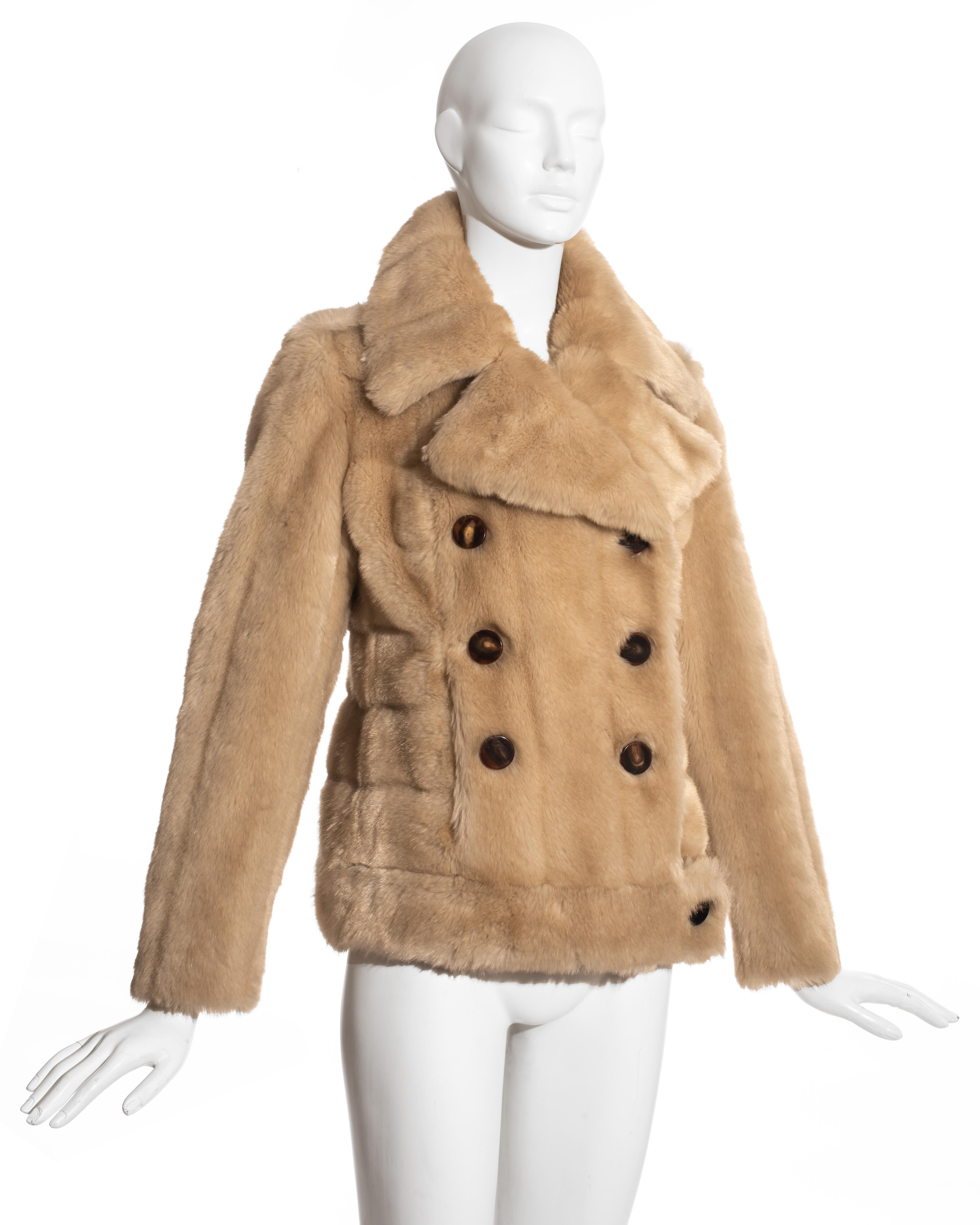 Brown Gucci by Tom Ford cream faux fur double breasted jacket, fw 1996