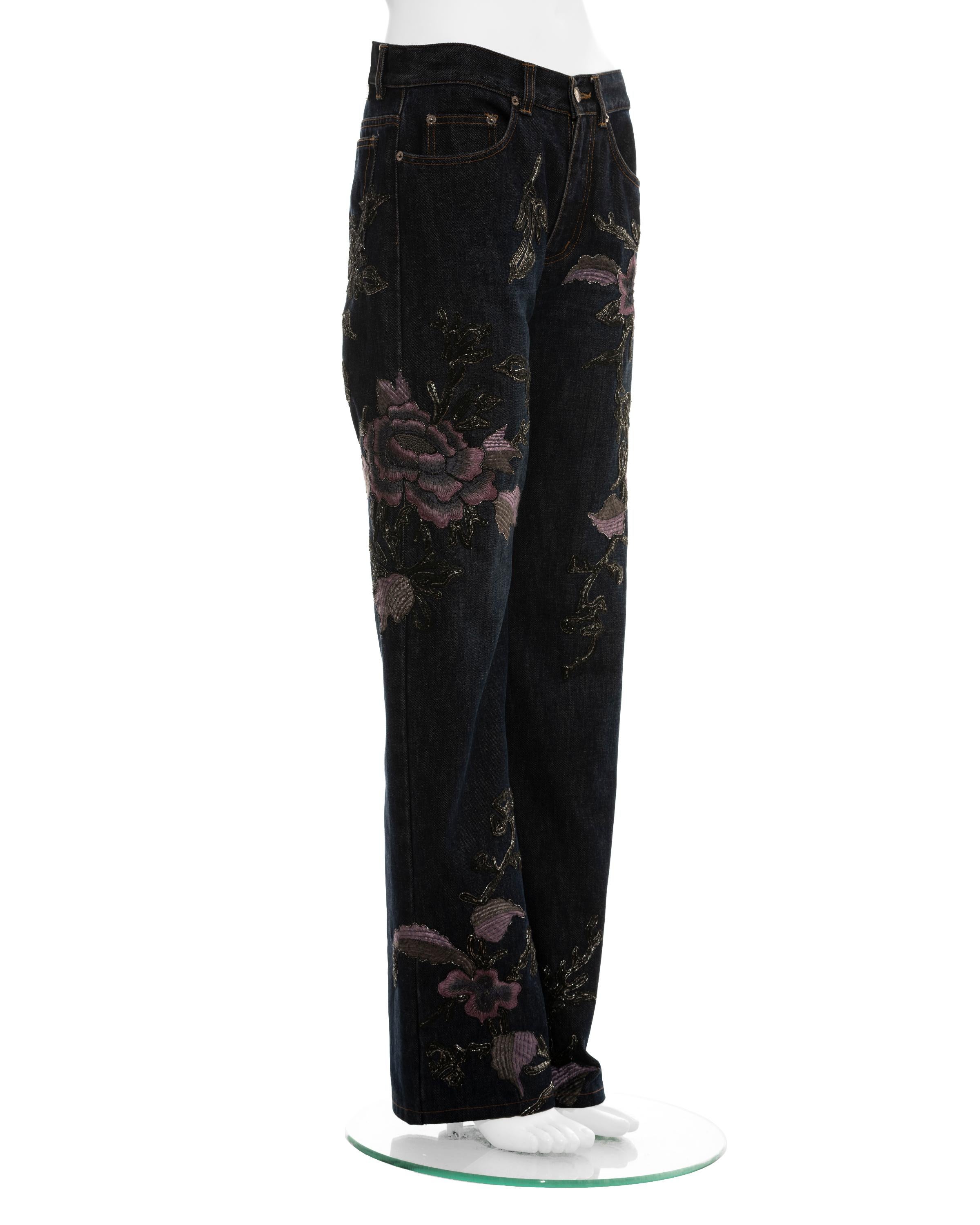Gucci by Tom Ford denim jeans with floral embroidery, fw 1999