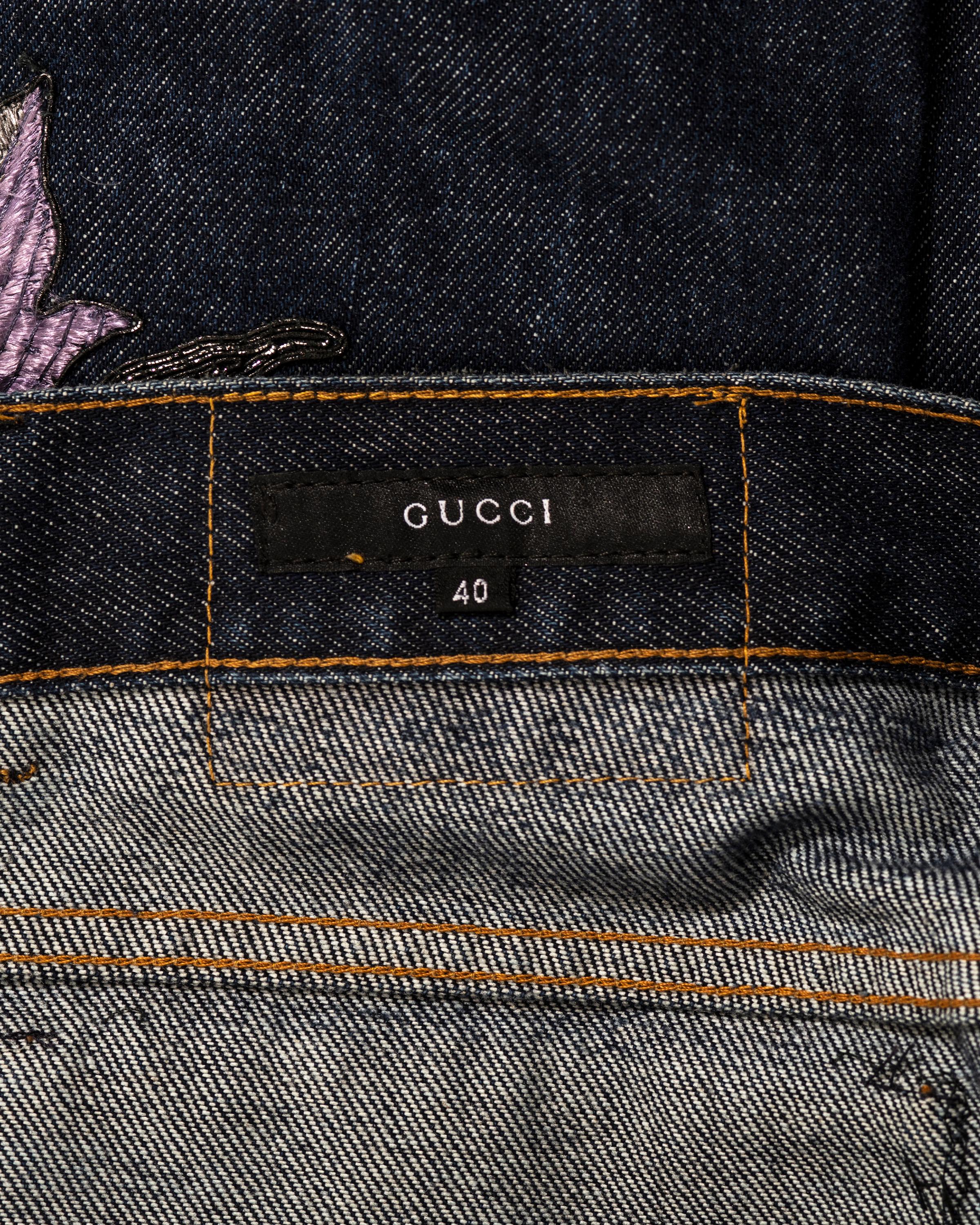 Gucci by Tom Ford denim jeans with floral embroidery, fw 1999 For Sale 1