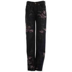 Used Gucci by Tom Ford denim jeans with floral embroidery, fw 1999
